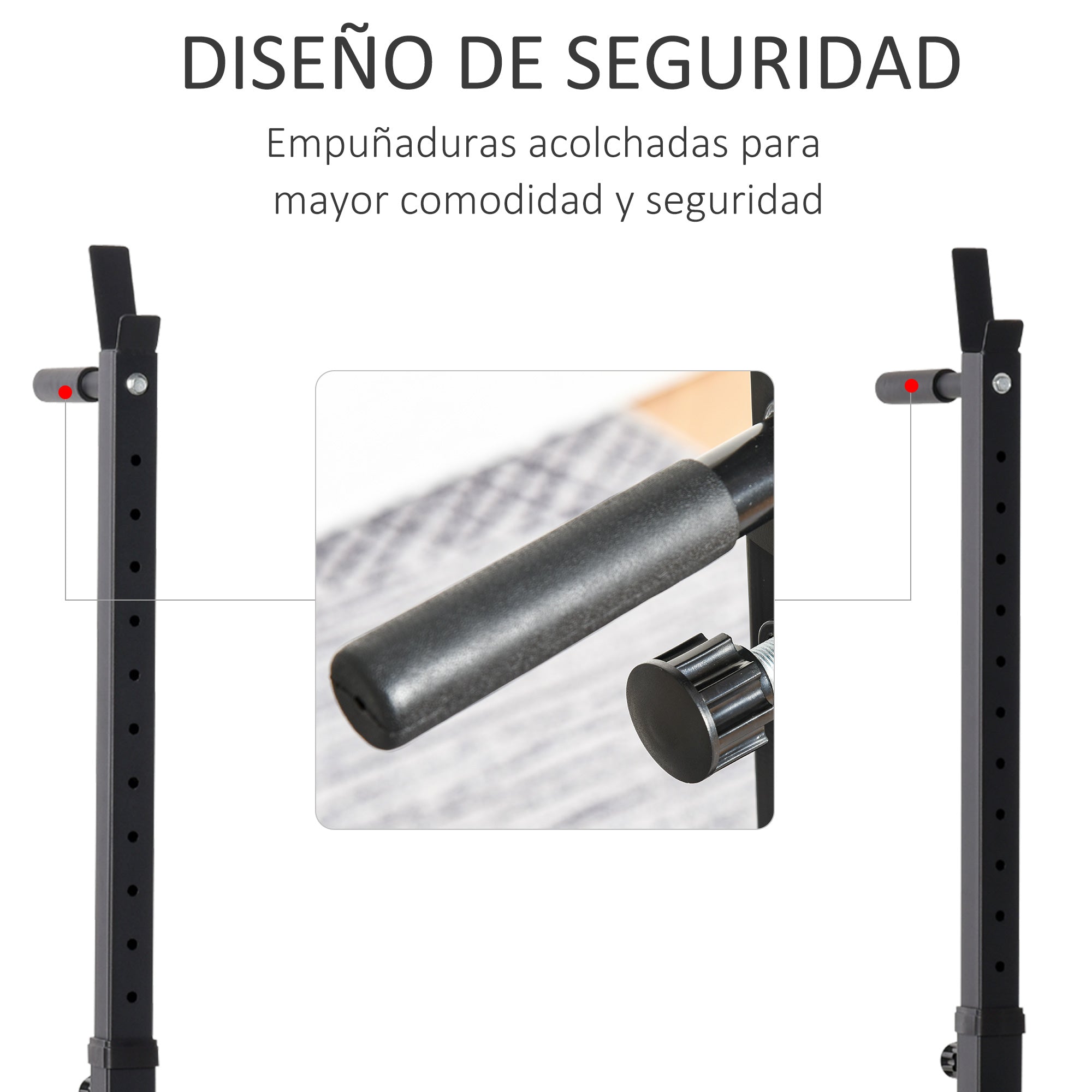 Suporte Ajustável para Barras de Peso - 122x73x171cm - Preto e Vermelho