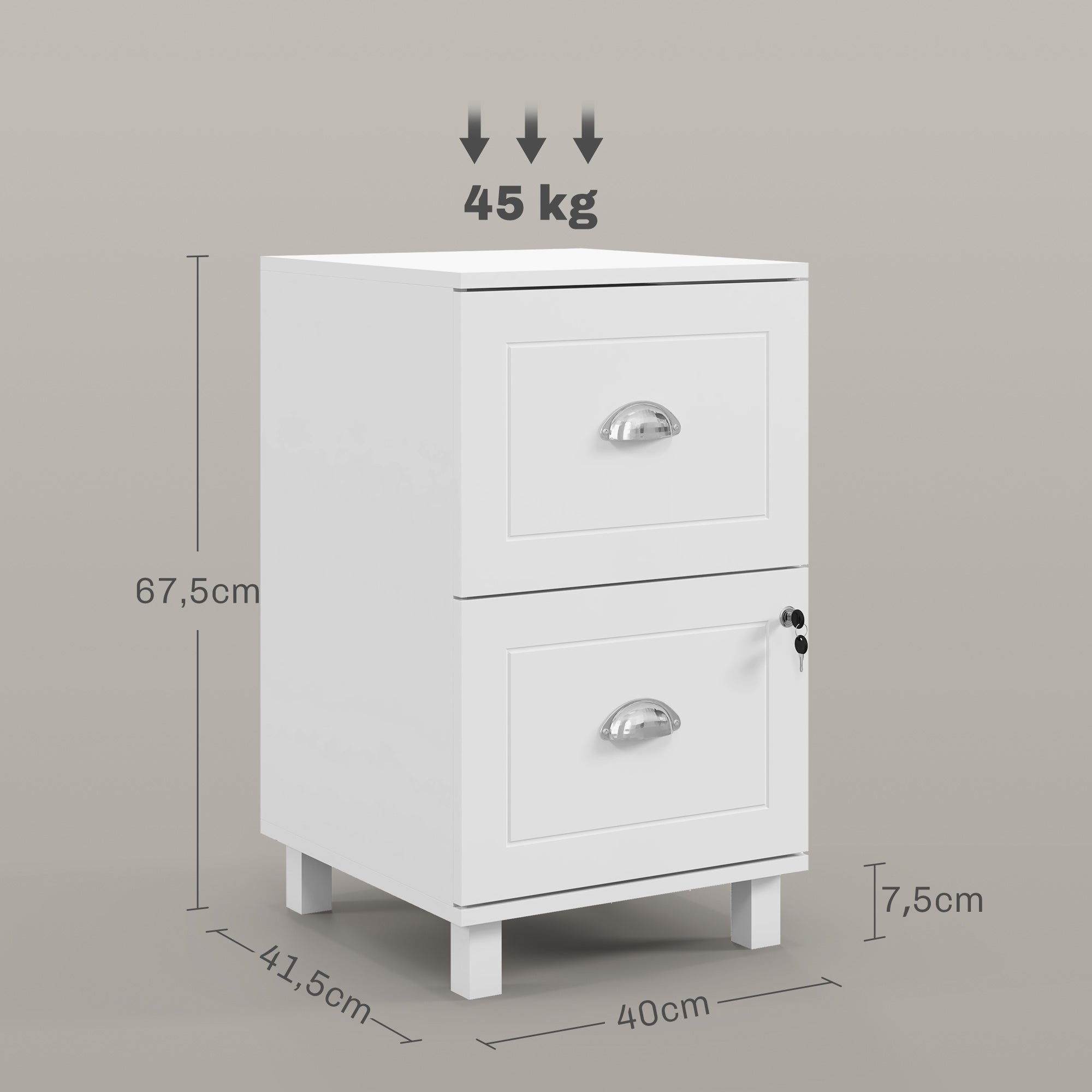 Bloco de Gavetas para Escritório com Fechadura 40x41,5x67,5 cm - Branco