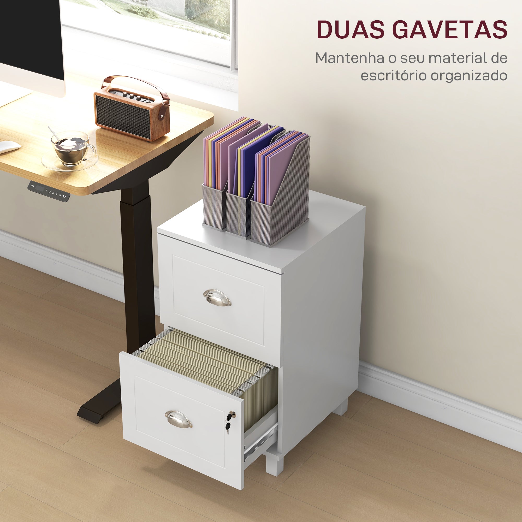 Bloco de Gavetas para Escritório com Fechadura 40x41,5x67,5 cm - Branco