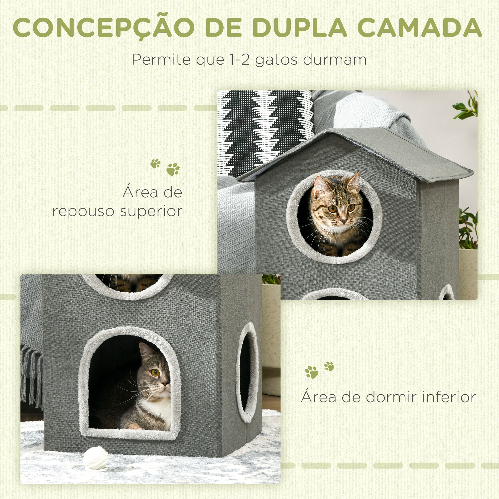 Casa para Gatos 2 Níveis Cinzento 42x46x59,5 cm