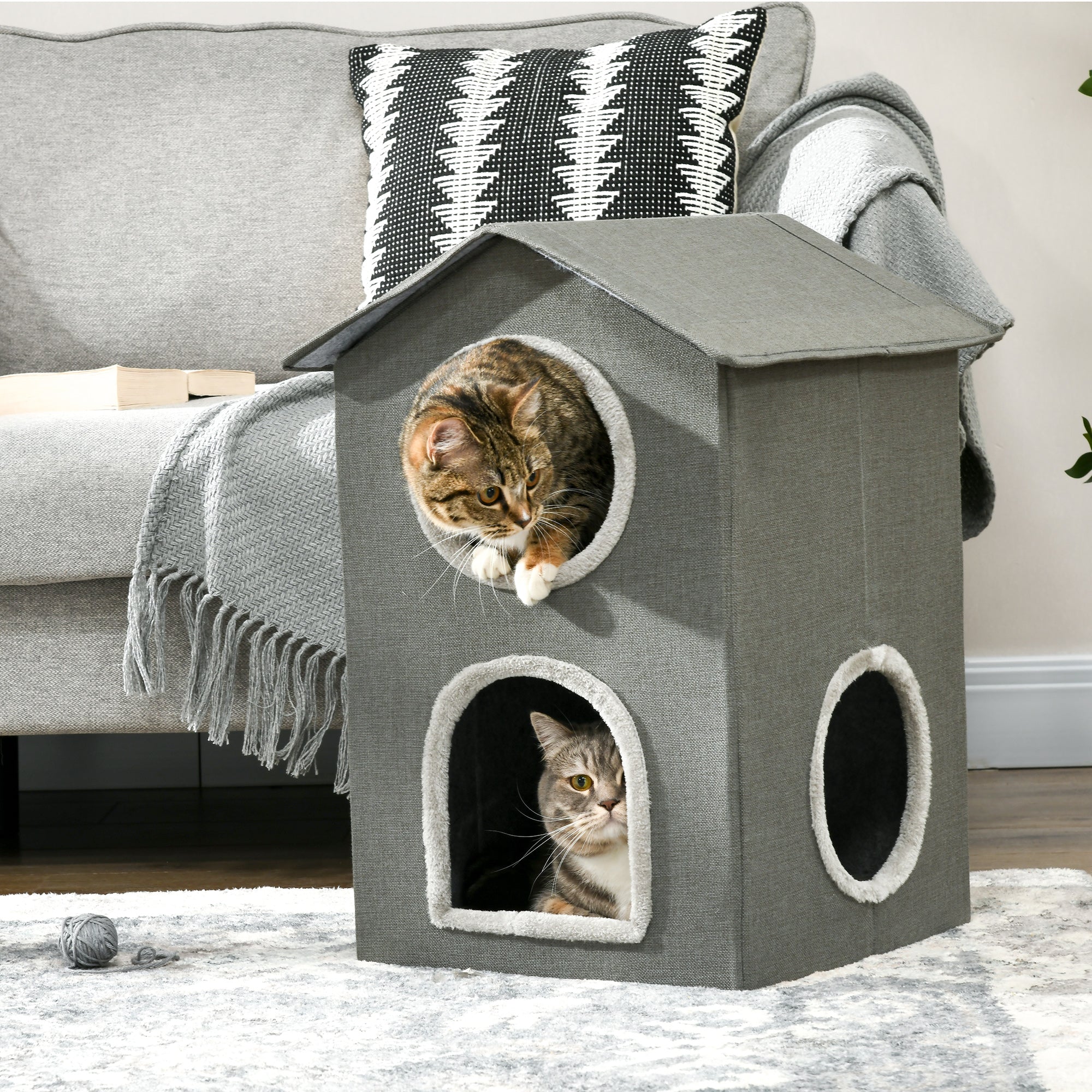 Casa para Gatos 2 Níveis Cinzento 42x46x59,5 cm