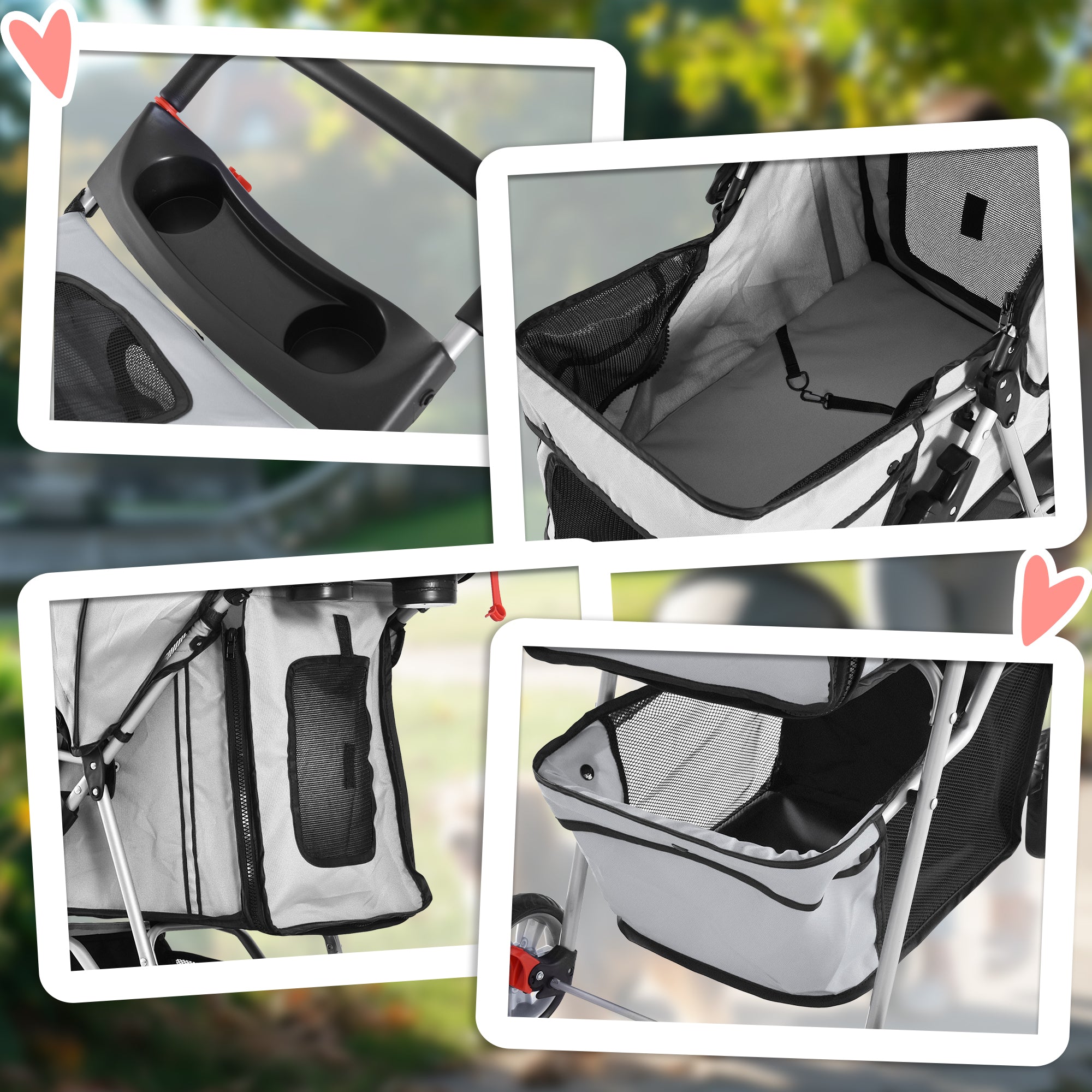 Carrinho para Animais de Estimação Dobrável 75x45x97cm Cinza Claro
