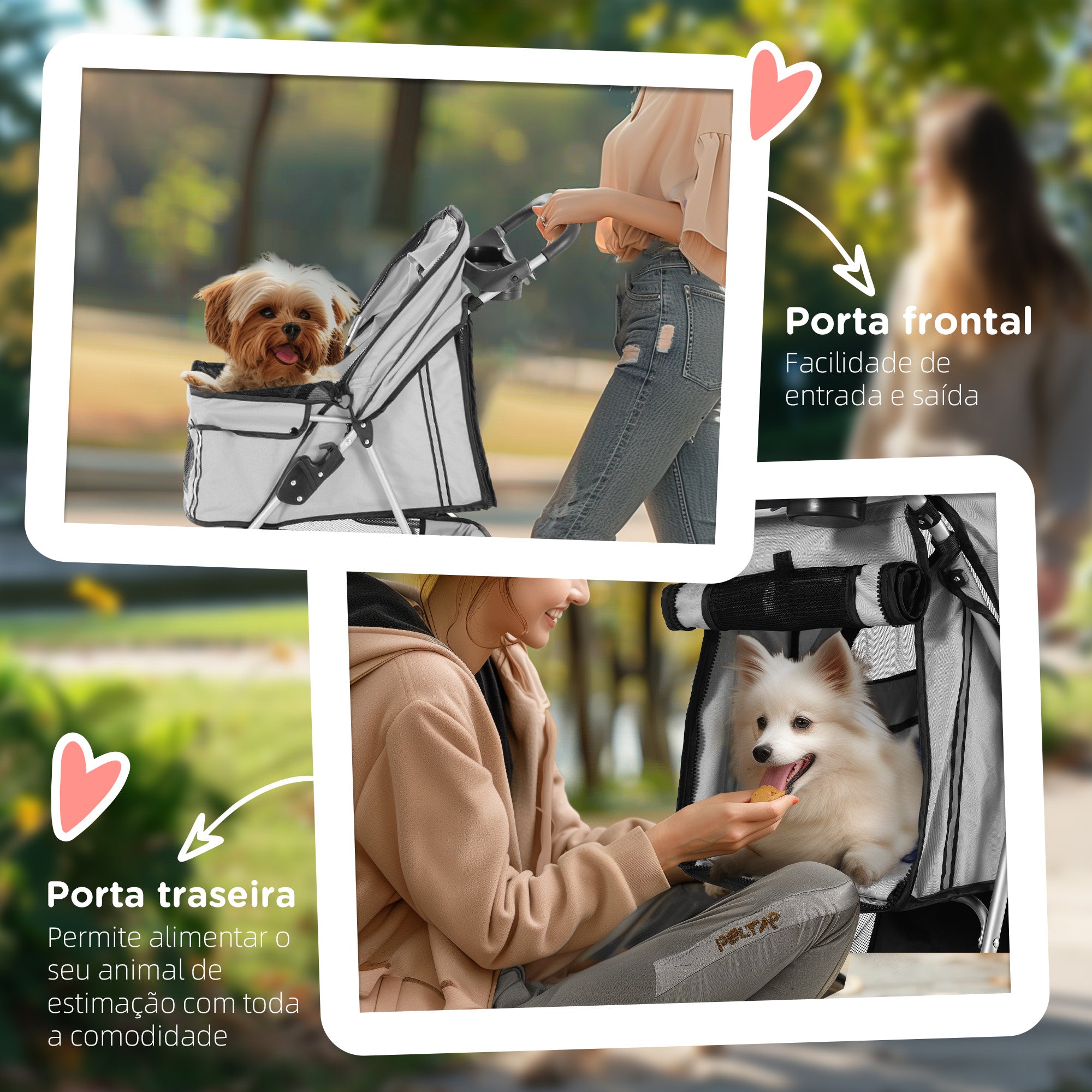 Carrinho para Animais de Estimação Dobrável 75x45x97cm Cinza Claro