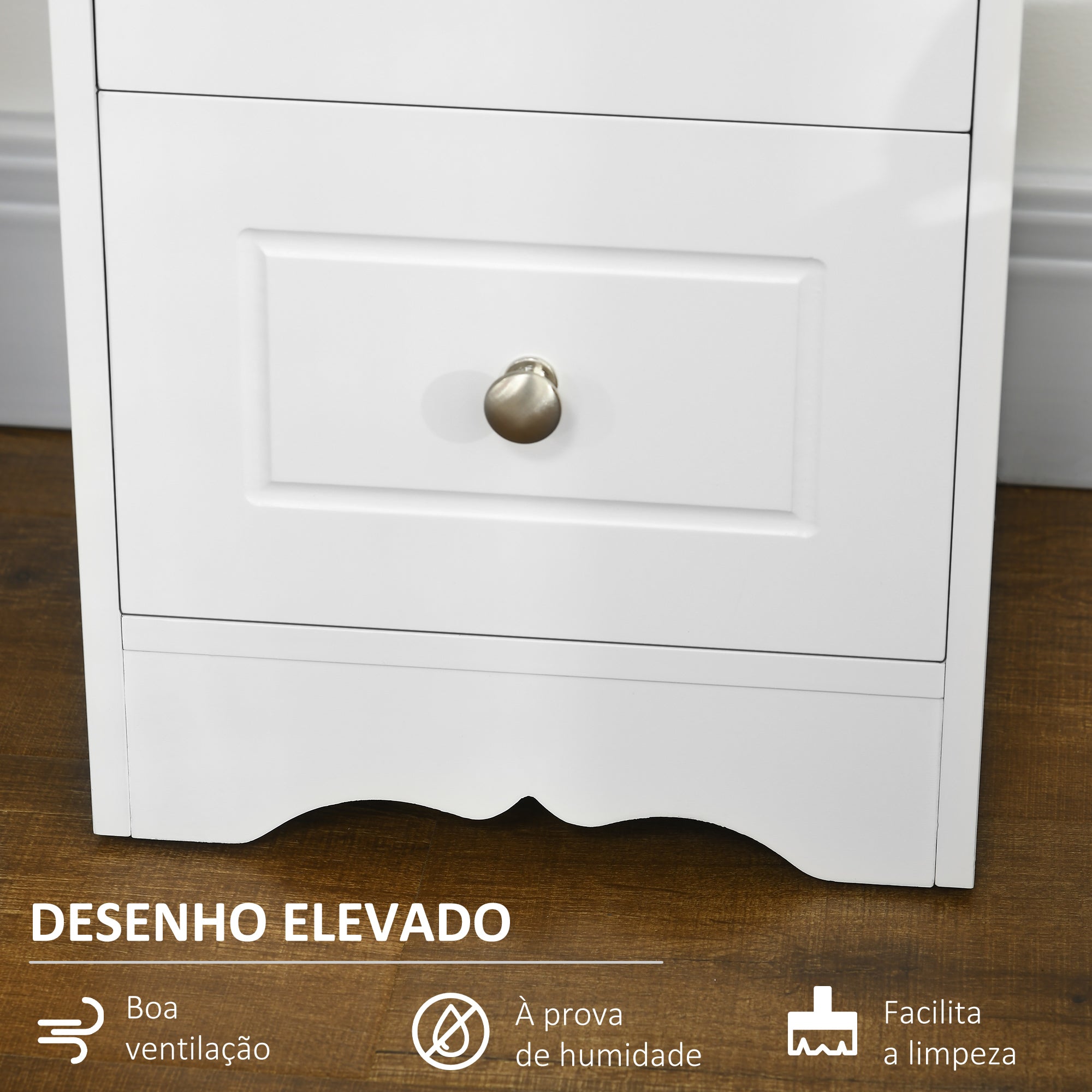 Armário Auxiliar Casa de Banho 3 Gavetas 29,8x29,8x68,5 cm Branco