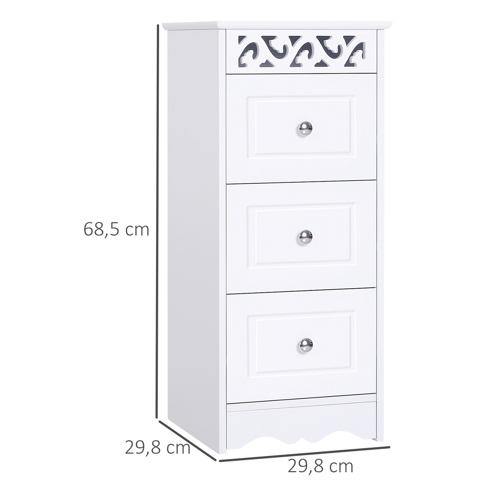 Armário Auxiliar Casa de Banho 3 Gavetas 29,8x29,8x68,5 cm Branco