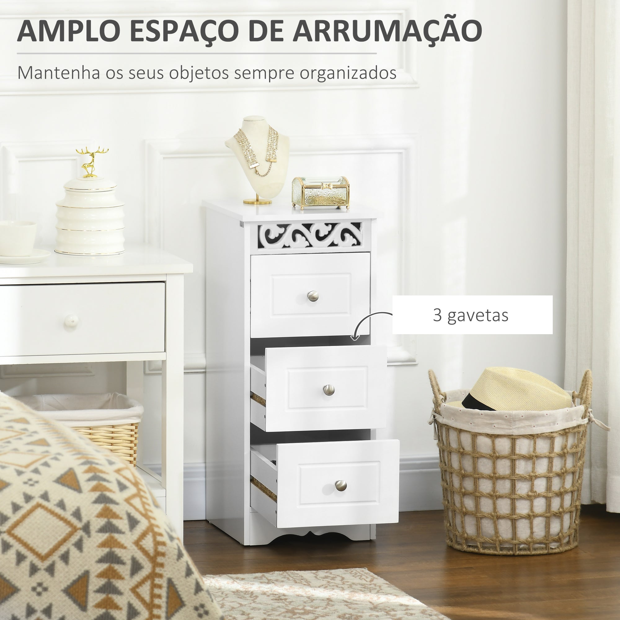 Armário Auxiliar Casa de Banho 3 Gavetas 29,8x29,8x68,5 cm Branco