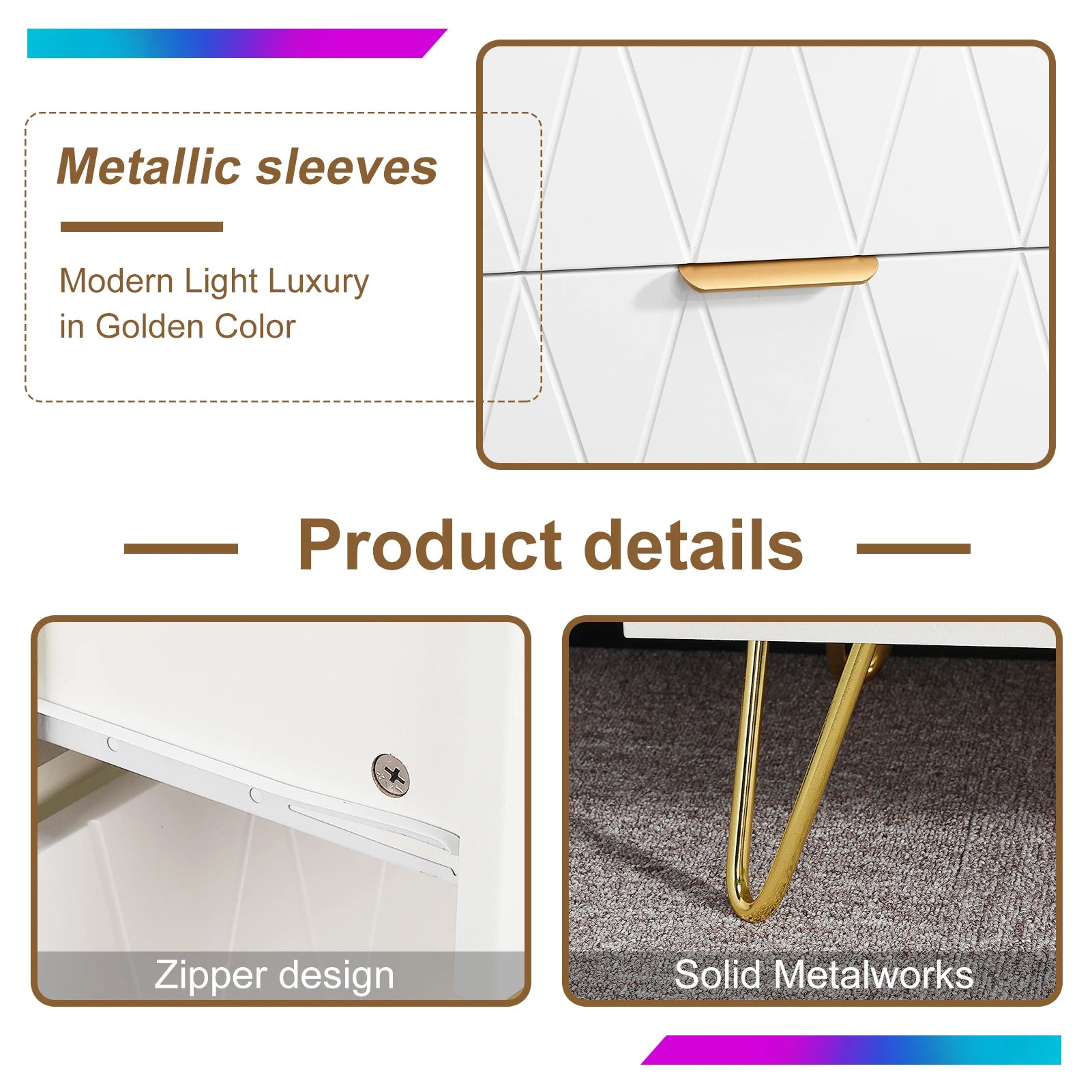 Cómoda Allia com 4 Gavetas – Branco – Estrutura em MDF com Pés Metálicos Dourados