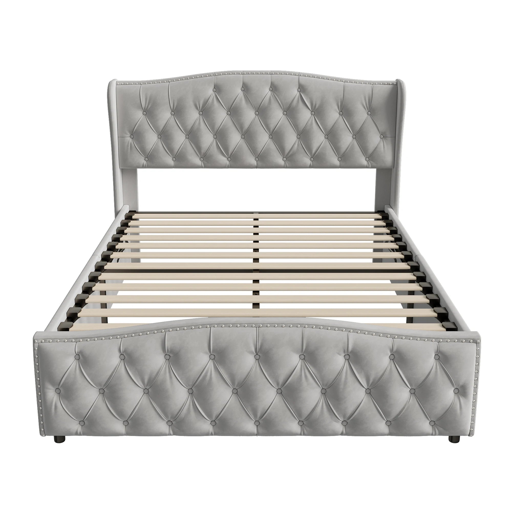 Cama Halla Estofada Hidráulica – 160x200 cm – Cinza – Estrutura com Arrumação