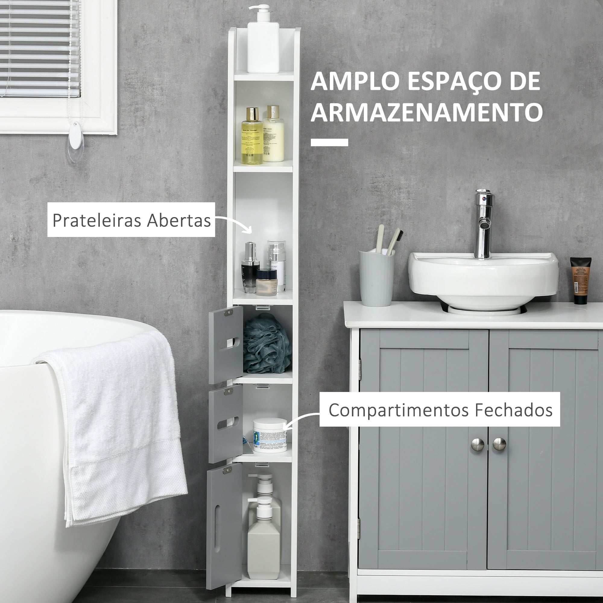 Coluna Casa de Banho Moderna 15x17x120cm - Branco e Cinza