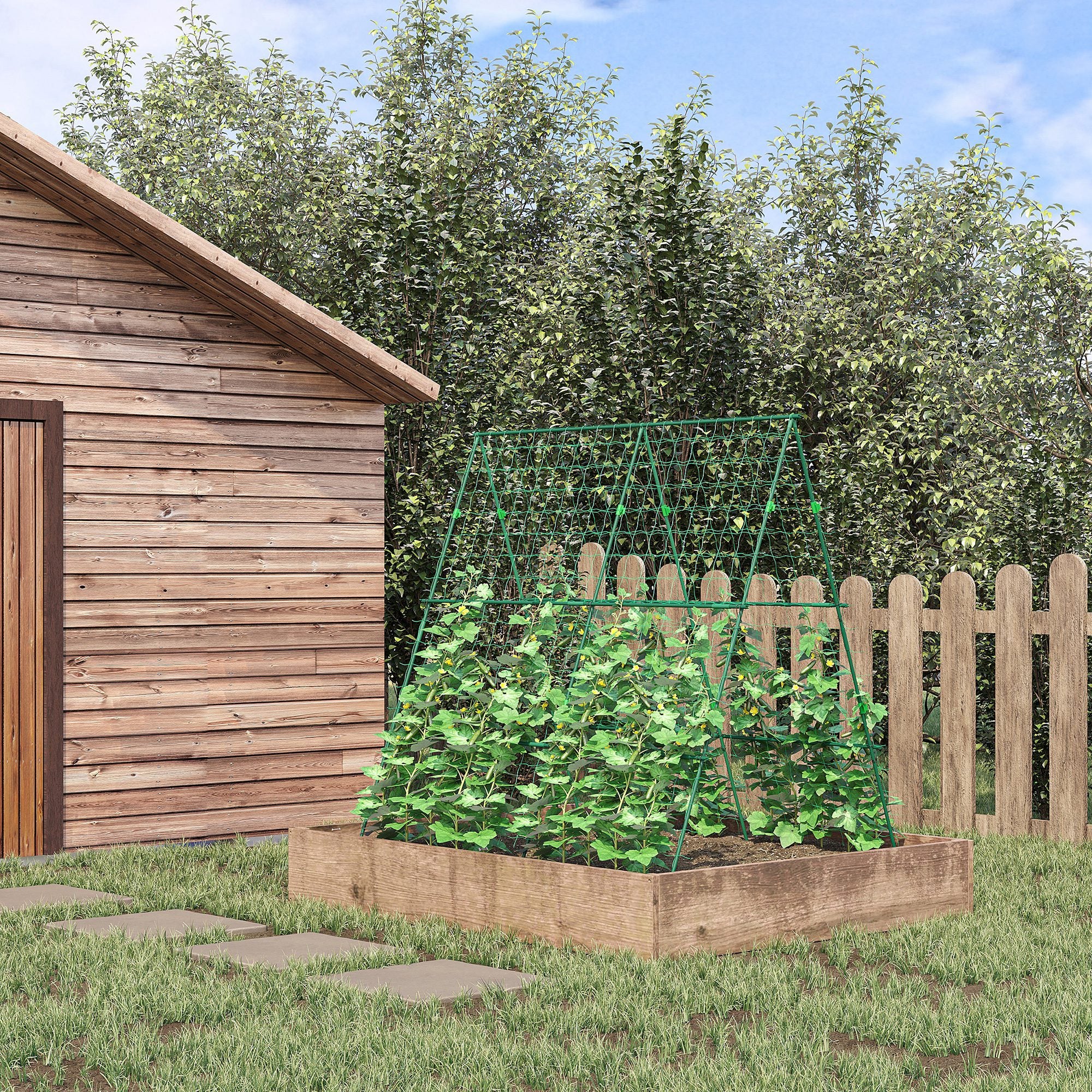 Treliça de Jardim Triangular Verde 180x100x180 cm - Suporte para Plantas Trepadeiras
