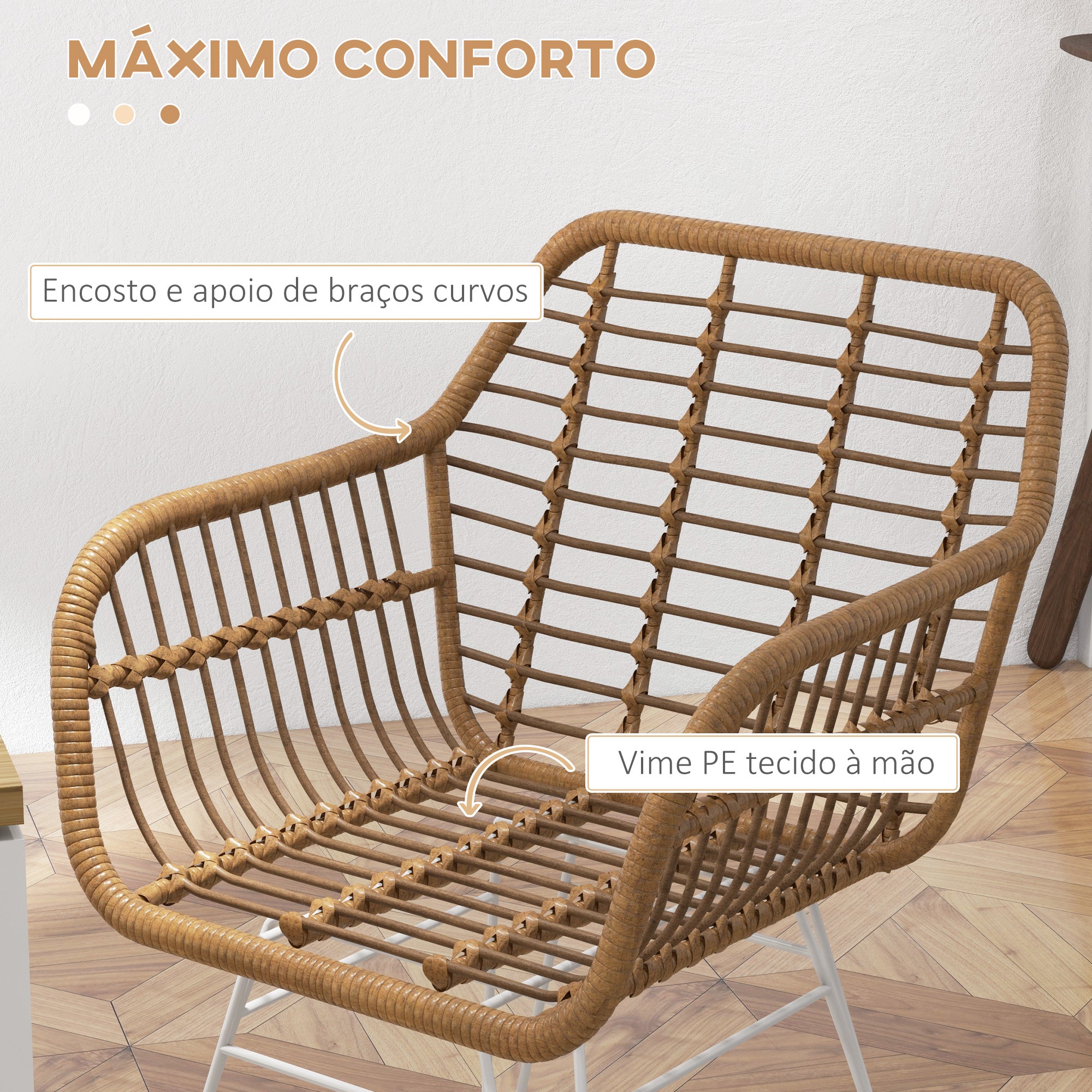 Conjunto de 2 Cadeiras de Sala de Jantar – 56x60x79 cm – Marrom – Vime Sintético e Aço