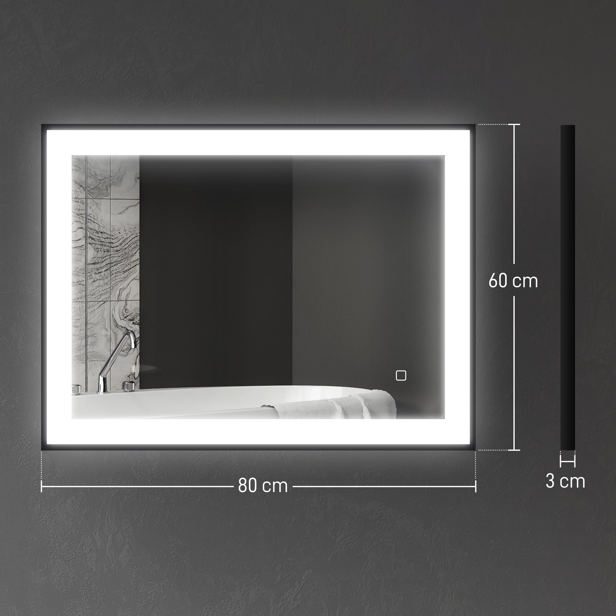 Espelho Casa de Banho LED 80x60 cm Preto