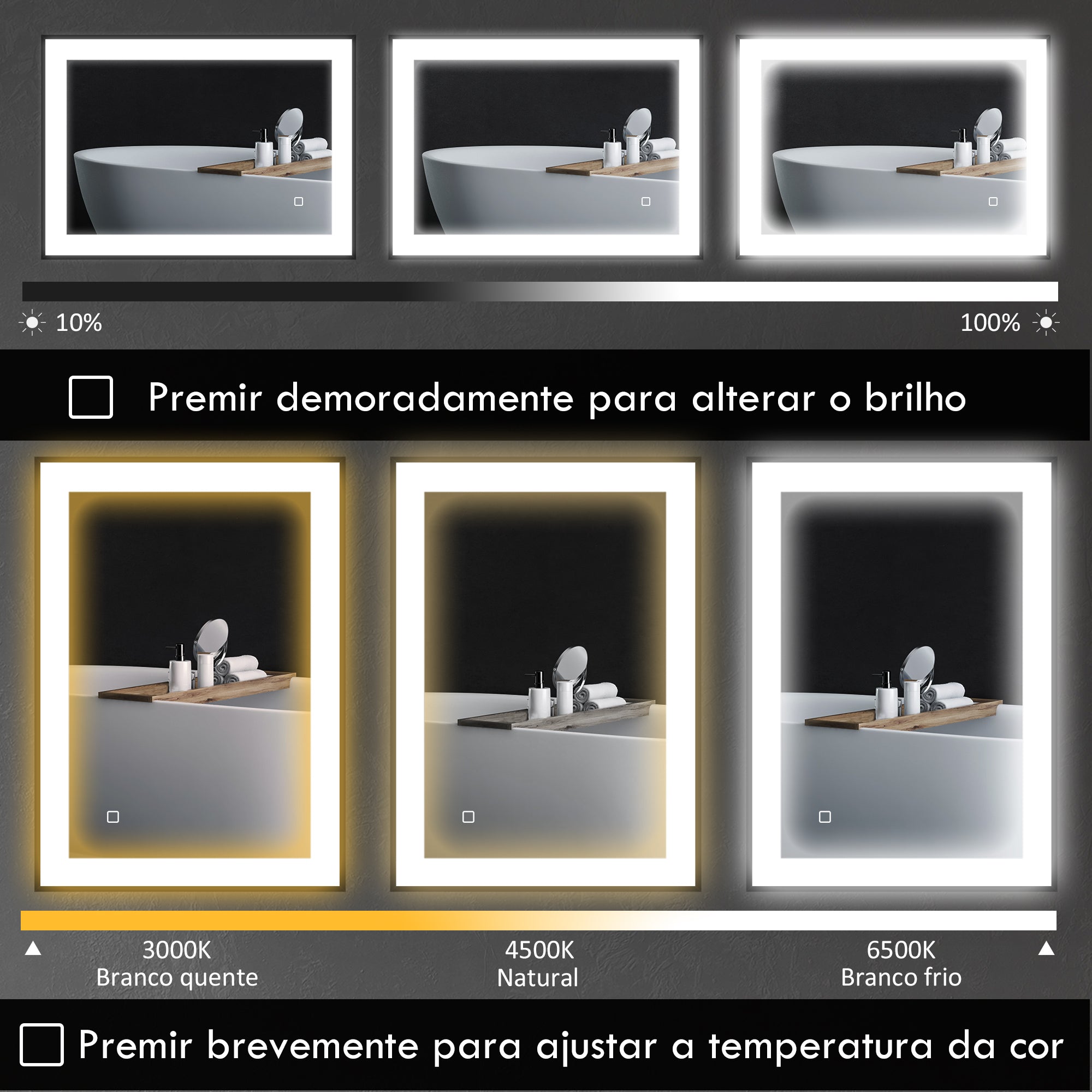 Espelho Casa de Banho LED 80x60 cm Preto