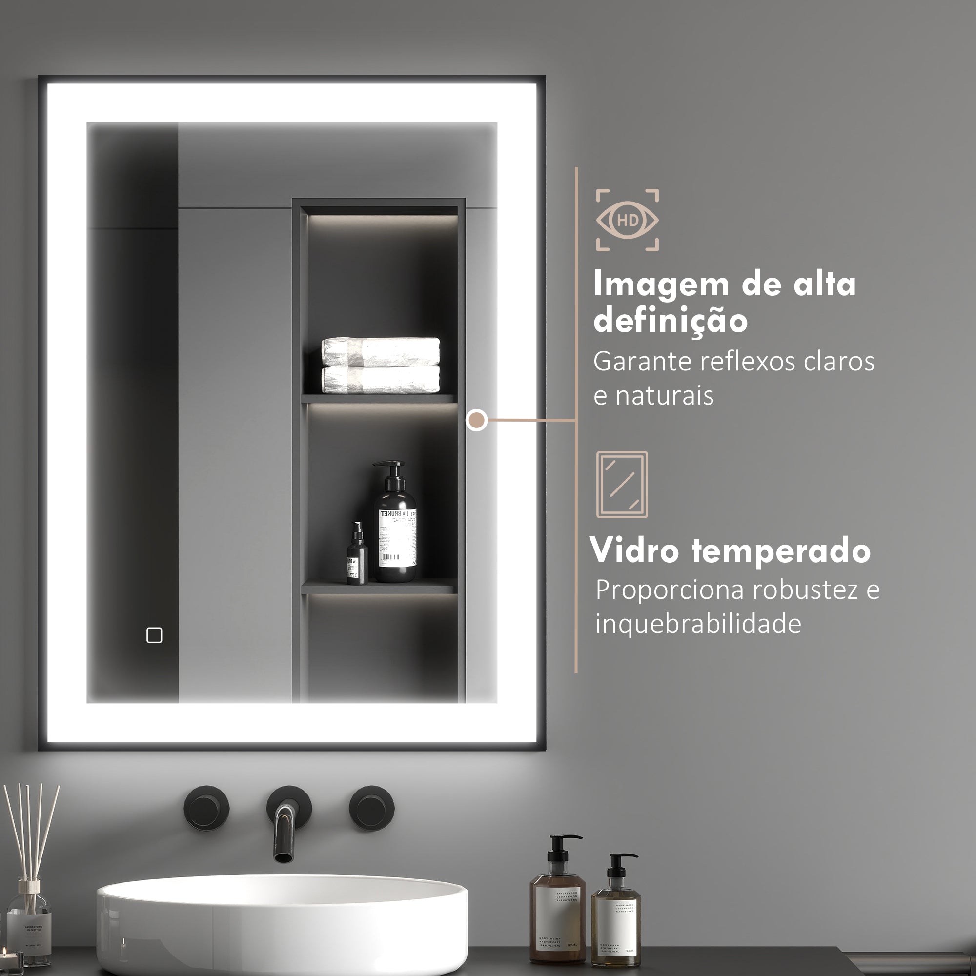 Espelho Casa de Banho LED 80x60 cm Preto