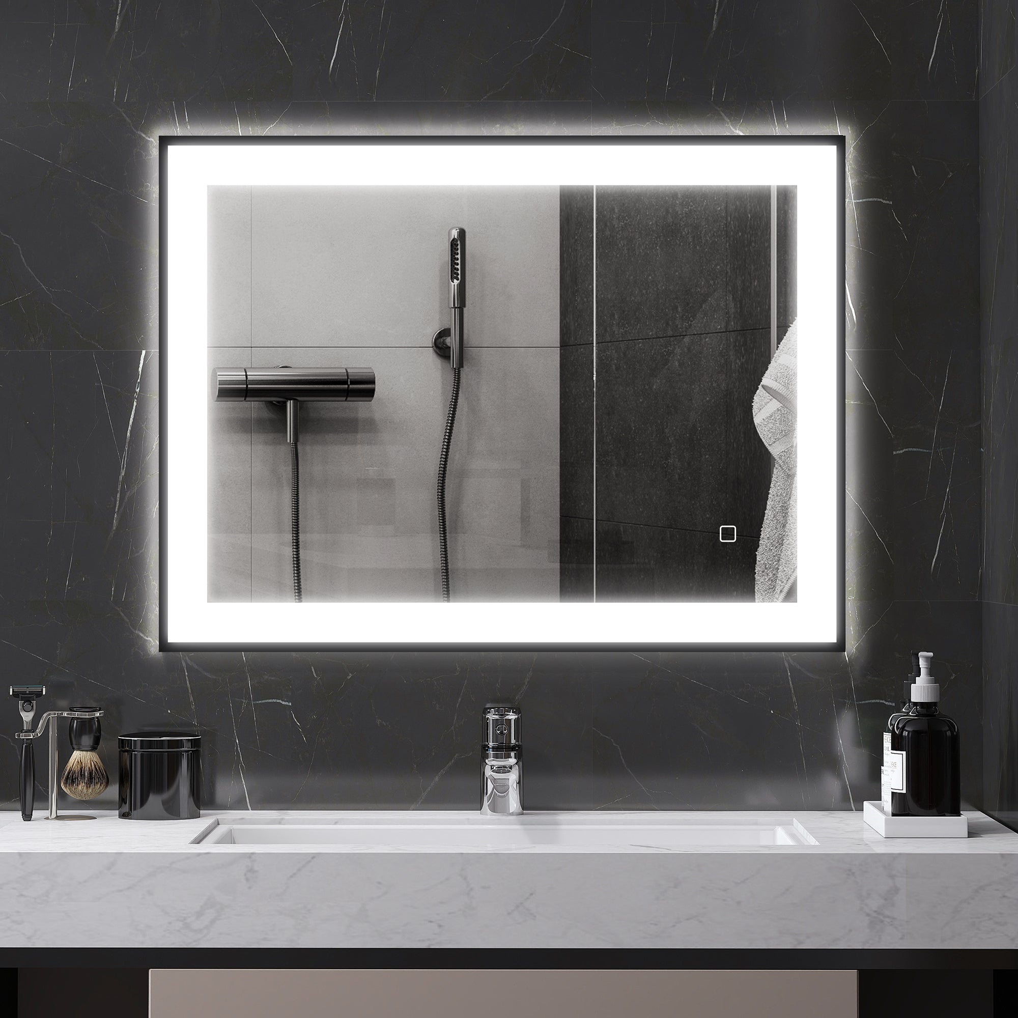 Espelho Casa de Banho LED 80x60 cm Preto