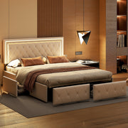 Cama de Casal Alma em Couro Sintético com 4 Gavetas – 160x200 cm – Bege – Estrutura Rosahqnda sem Colchão