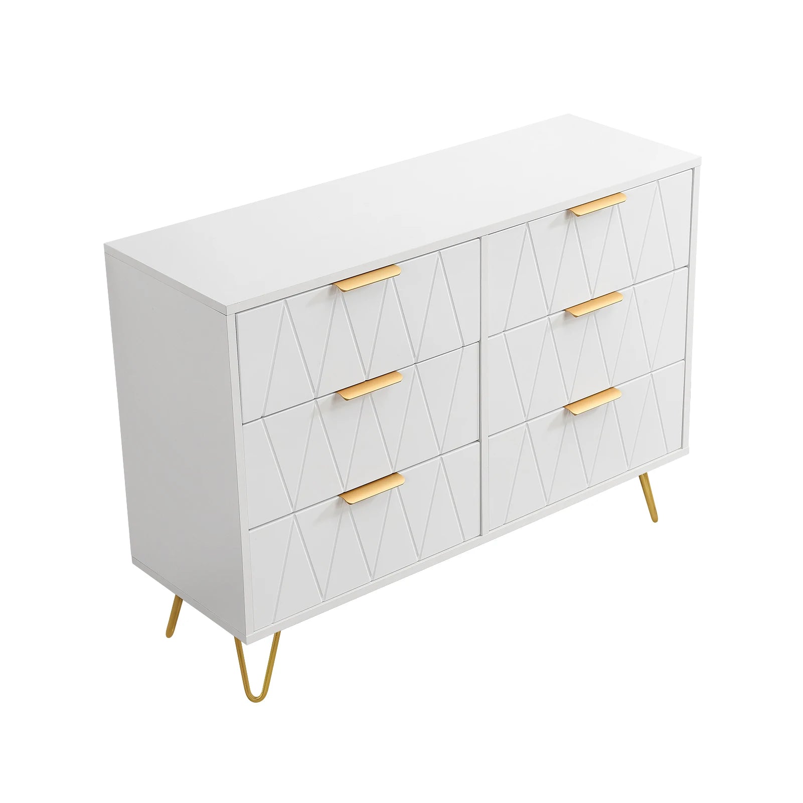 Cómoda Allia com 6 Gavetas – Branco – Estrutura em MDF com Pés Metálicos Dourados