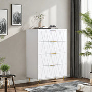 Cómoda Allia com 4 Gavetas – Branco – Estrutura em MDF com Pés Metálicos Dourados