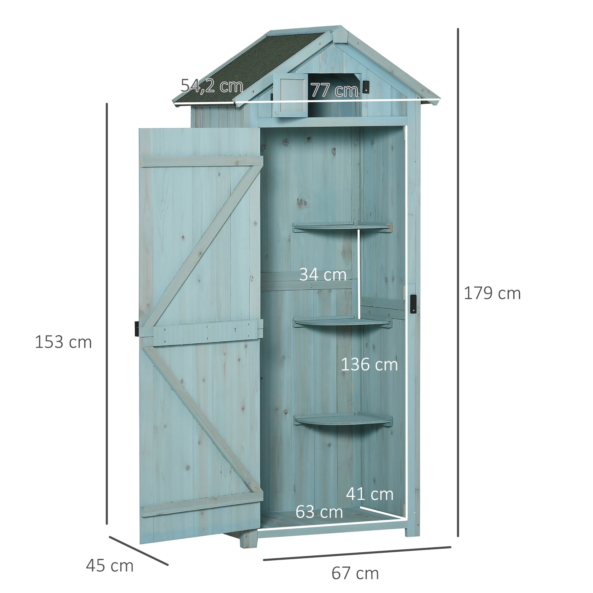 Armário de Jardim de Madeira Azul Claro 77x54,2x179 cm - Organize e Proteja suas Ferramentas
