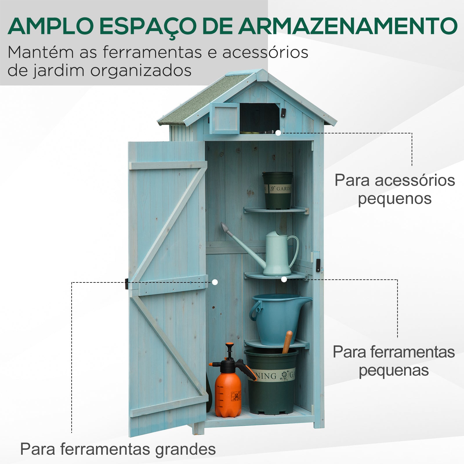 Armário de Jardim de Madeira Azul Claro 77x54,2x179 cm - Organize e Proteja suas Ferramentas