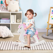 Cavalo Baloiço Infantil de Madeira 68x27x46.5 cm Branco e Rosa