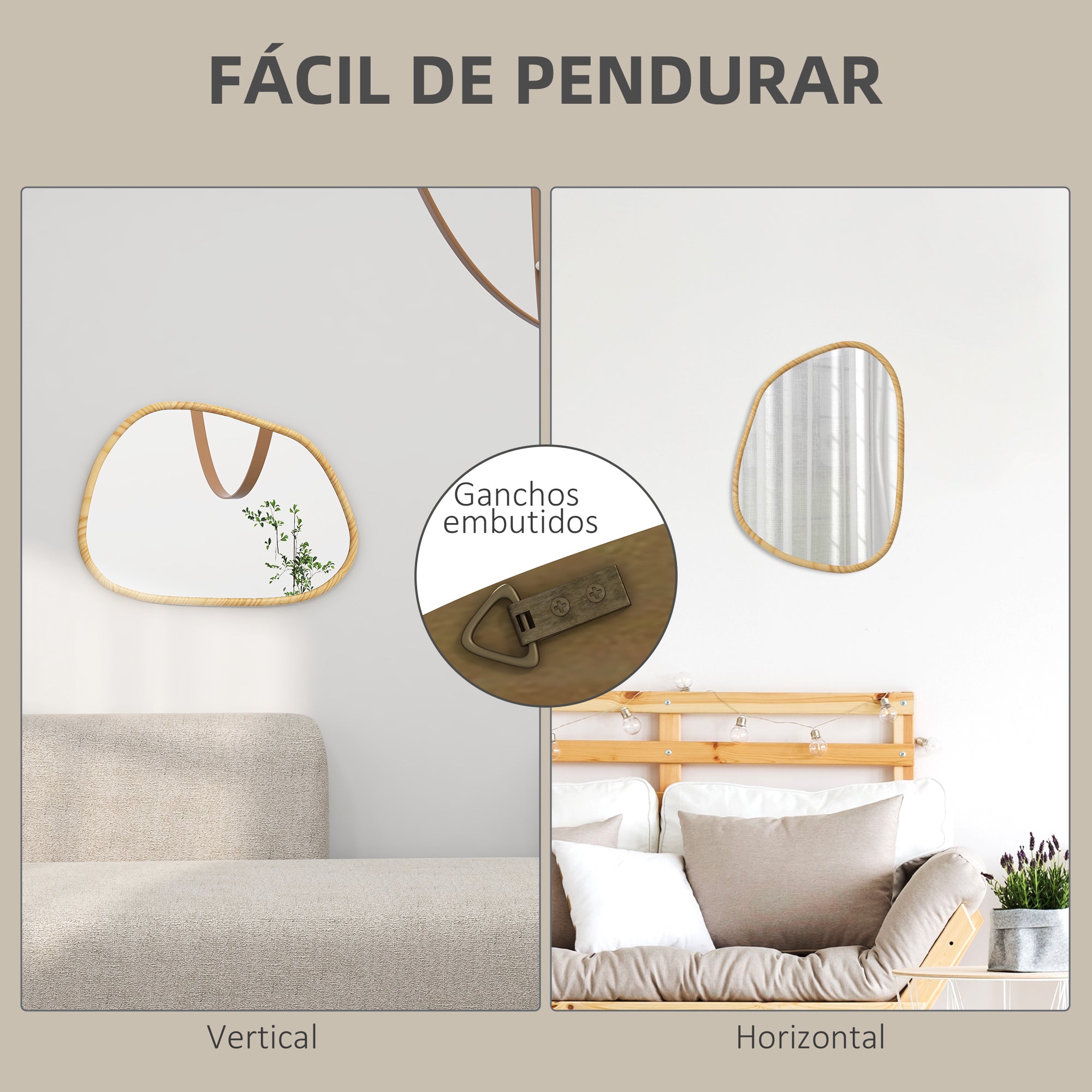 Espelho de Parede Decorativo 70x50 cm Cor de Madeira Natural