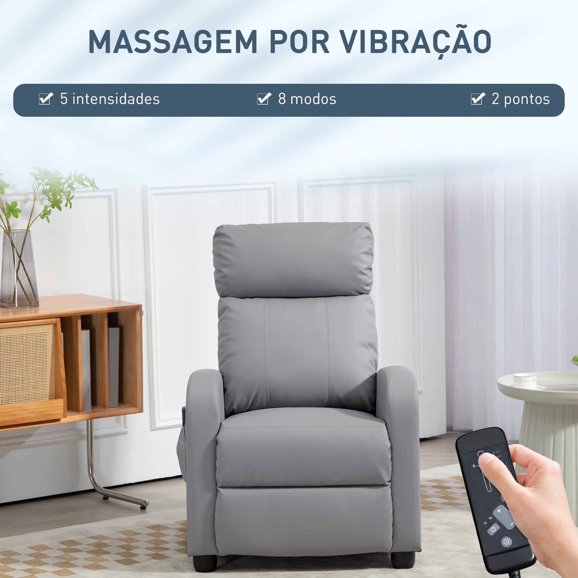 Poltrona de Massagem Reclinável Cinzenta 68x88x98 cm