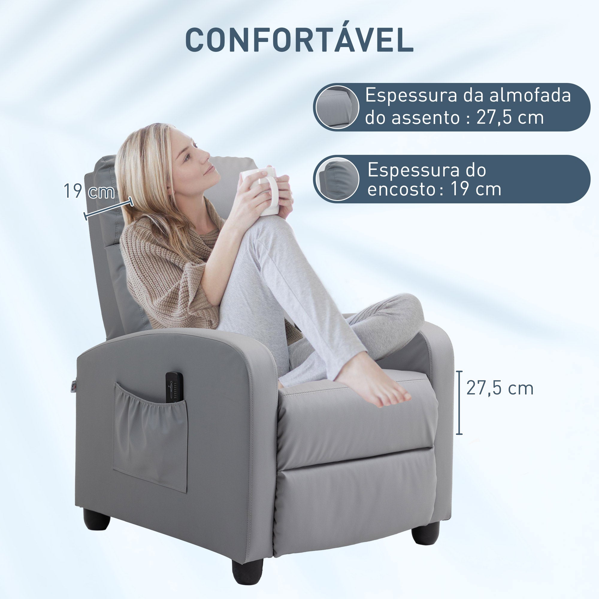 Poltrona de Massagem Reclinável Cinzenta 68x88x98 cm