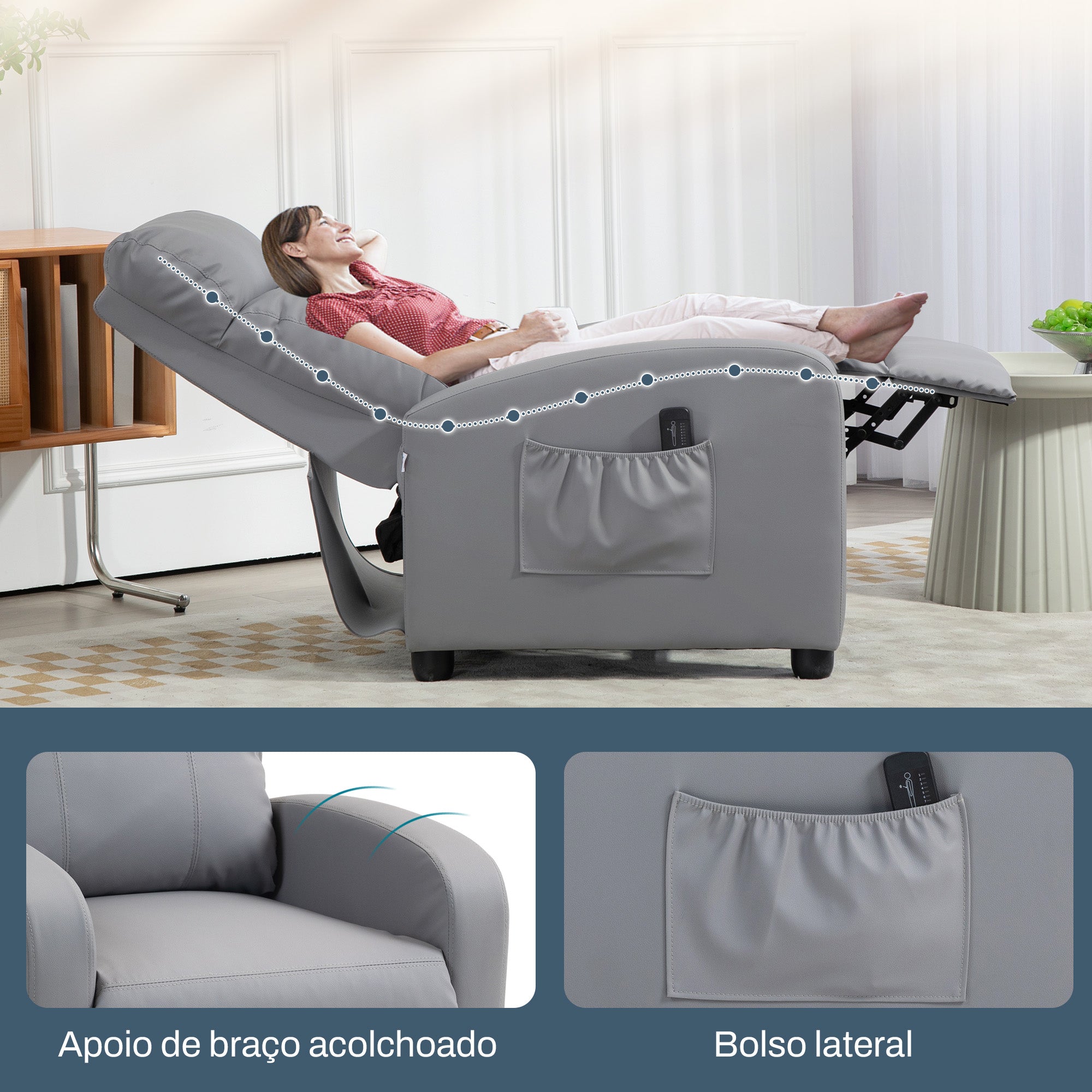 Poltrona de Massagem Reclinável Cinzenta 68x88x98 cm