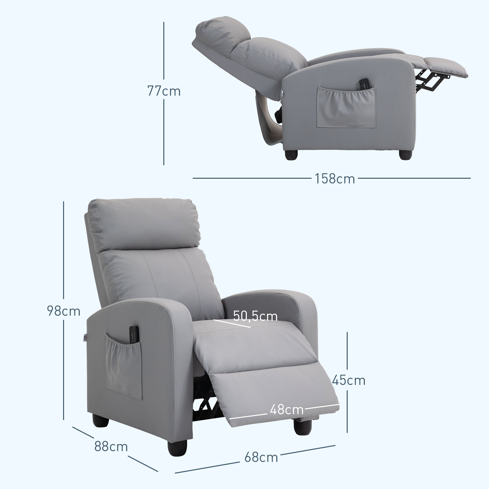 Poltrona de Massagem Reclinável Cinzenta 68x88x98 cm
