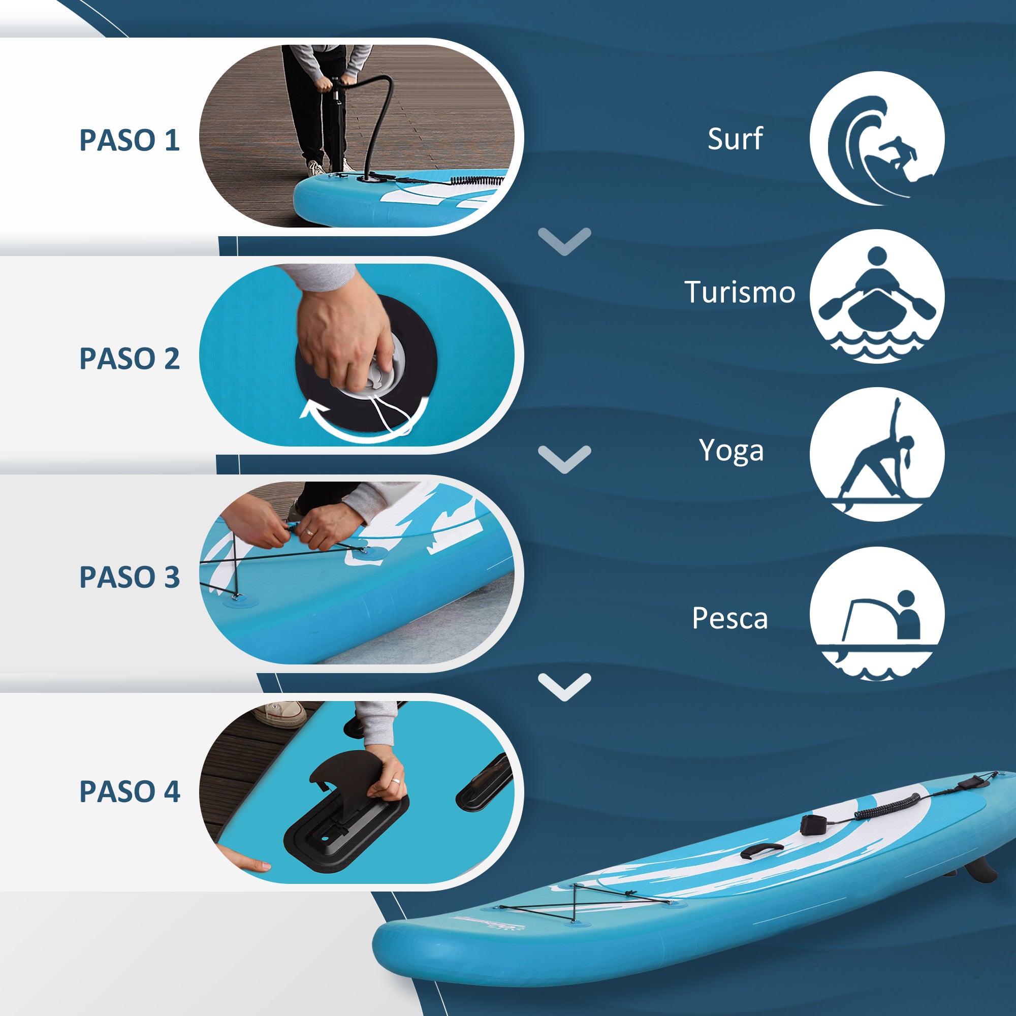 Prancha de Paddle Surf Insuflável – 300x76x15cm – Azul – PVC e EVA