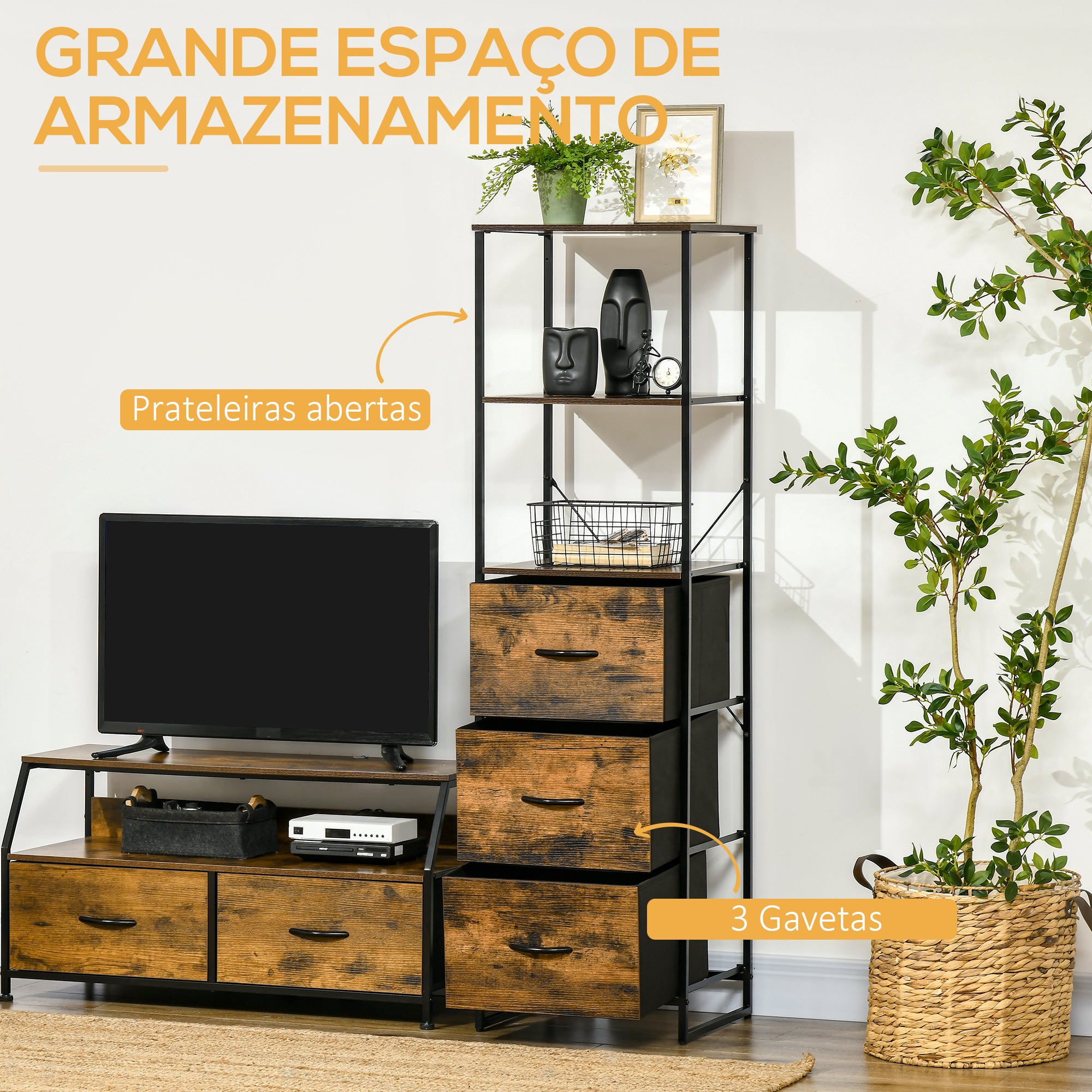 Armário de Sala de Estar 44x40x155 cm - Castanho Rústico