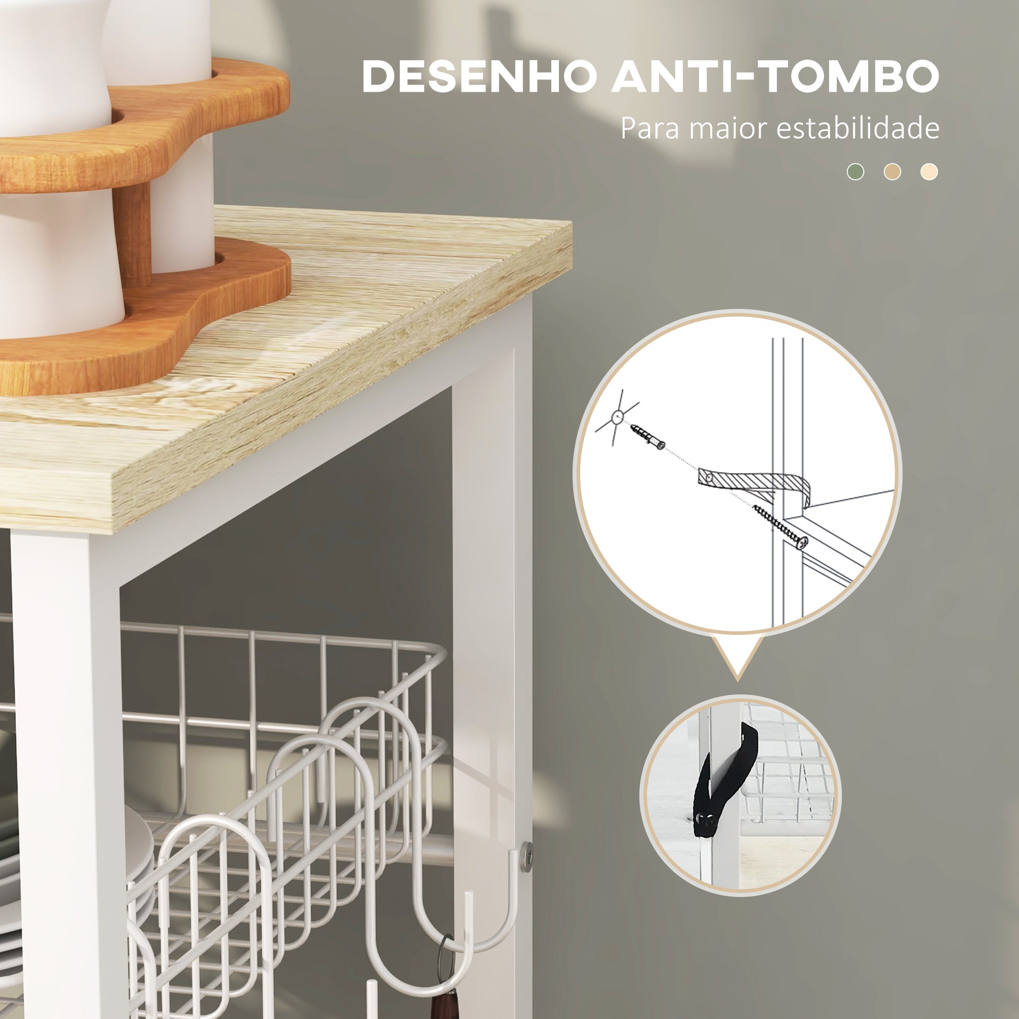 Estante de Cozinha Moderna – 90x40x84,5 cm – Branco e Carvalho – Melamina e Aço