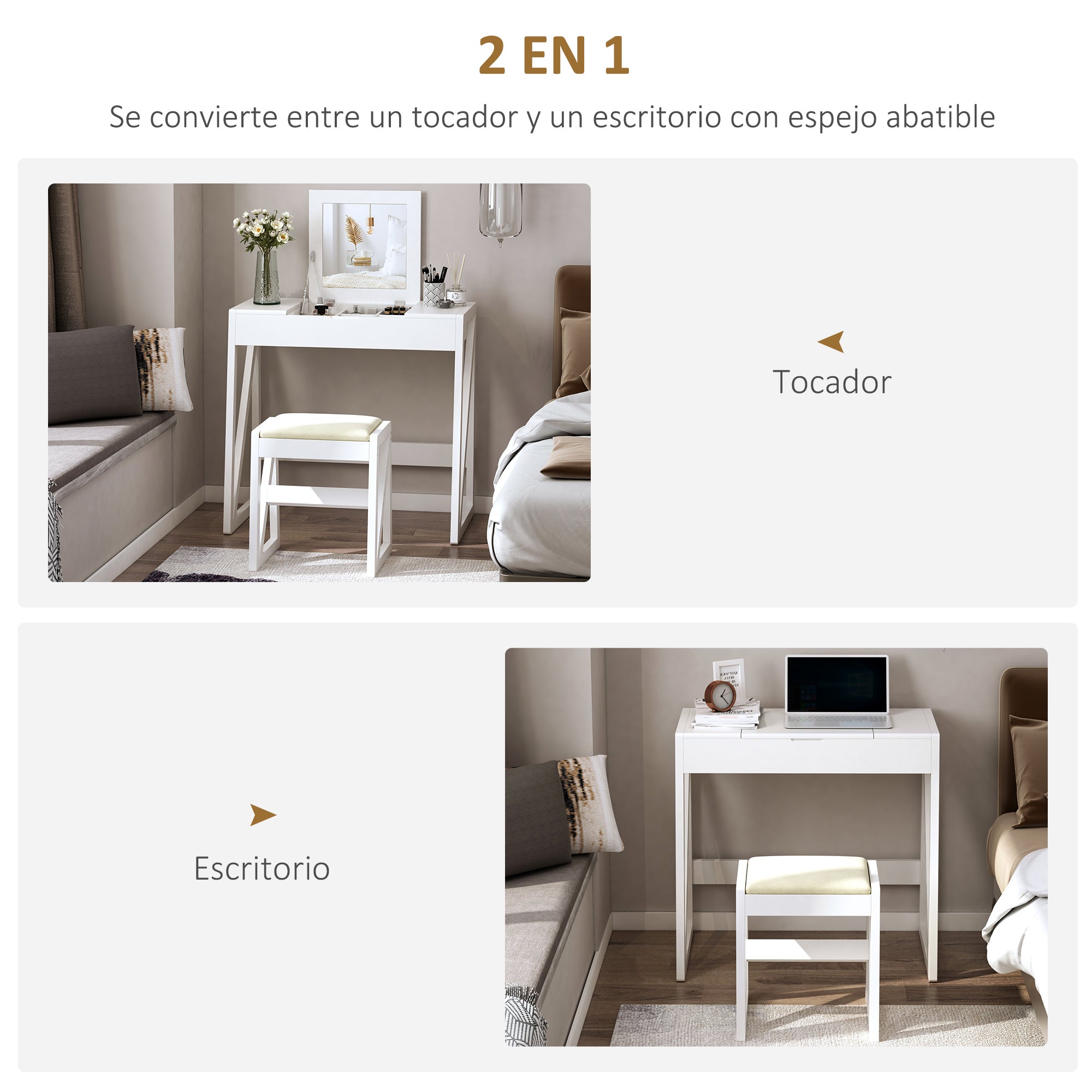 Tocador Mesa para Maquilhagem 80x50x76cm Branco