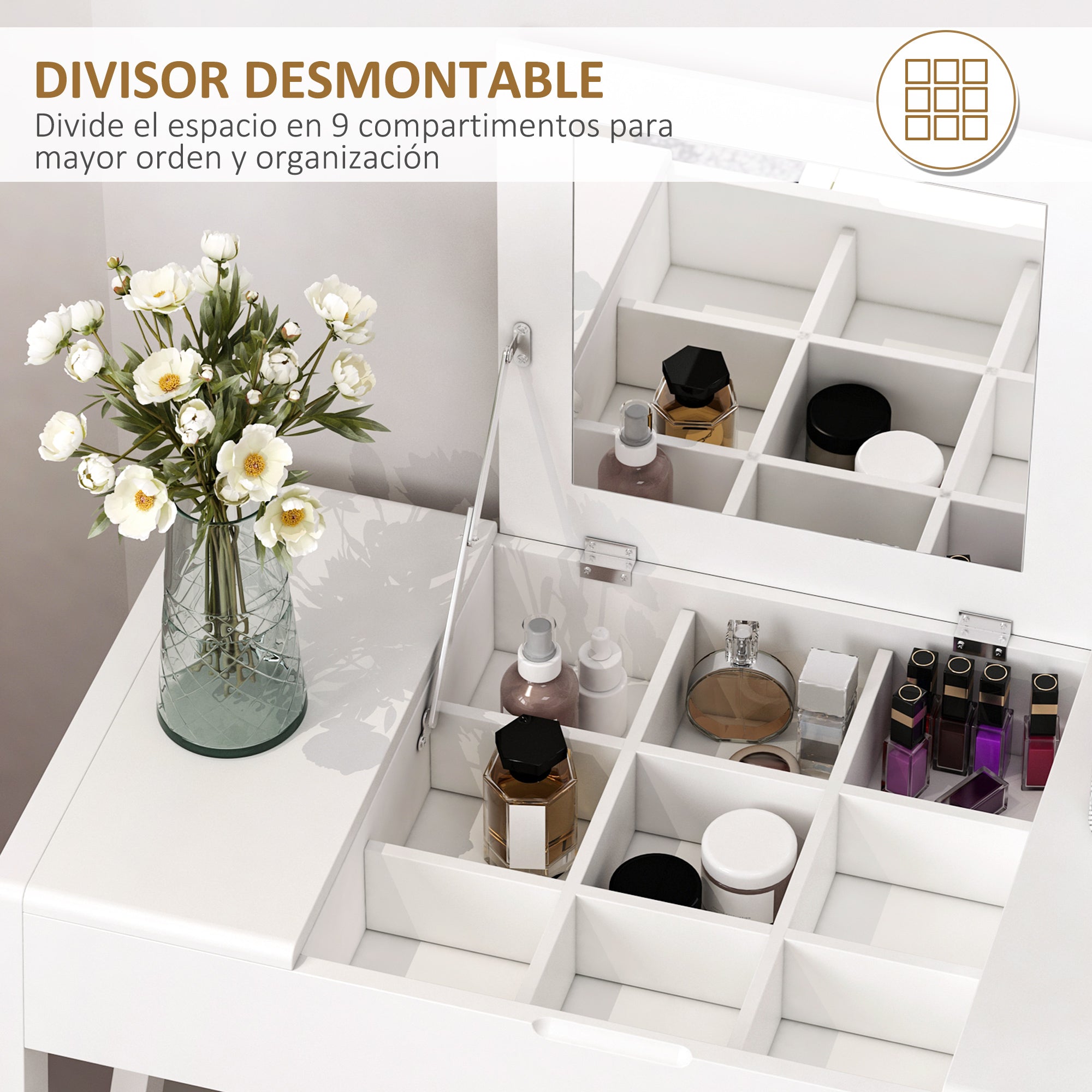 Tocador Mesa para Maquilhagem 80x50x76cm Branco