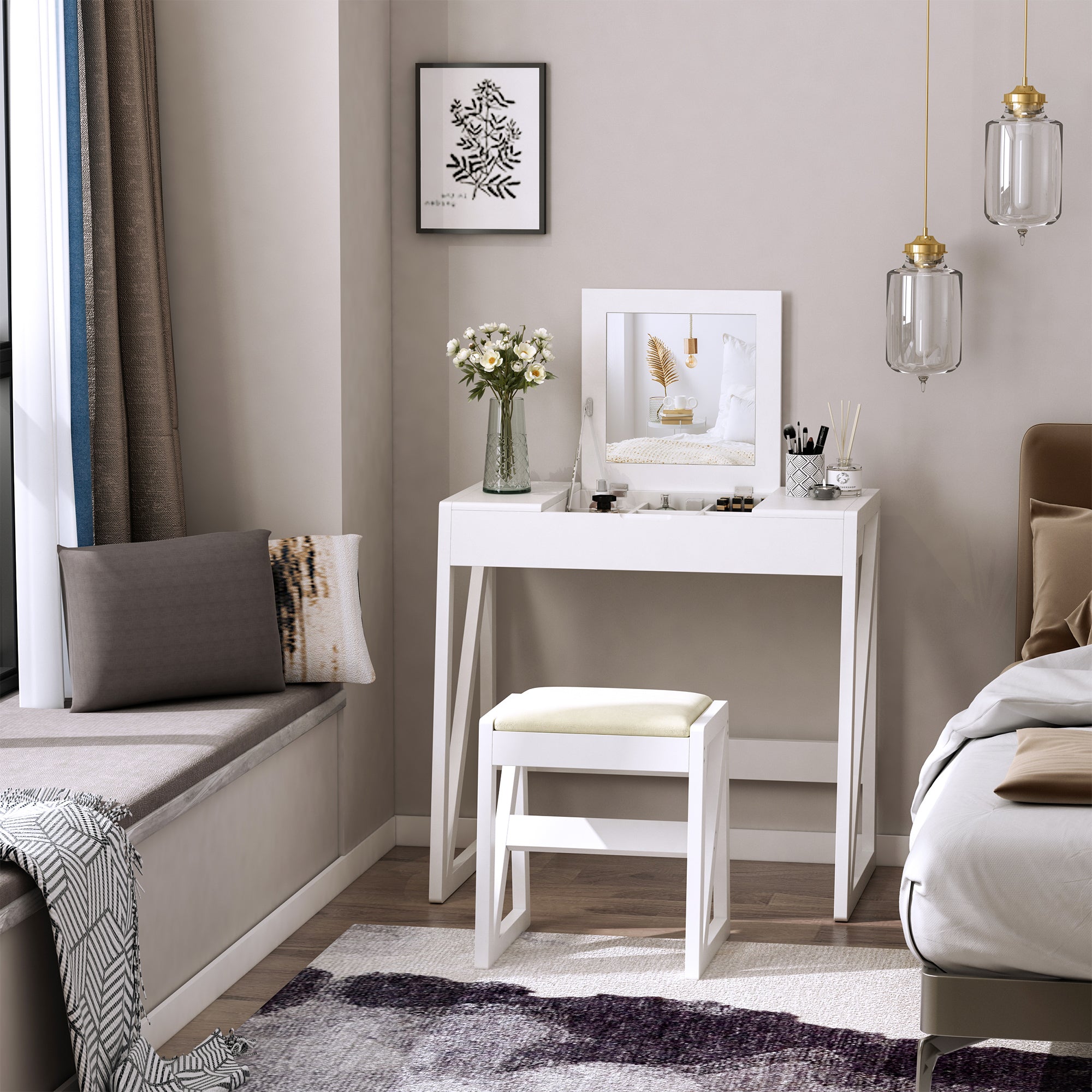 Tocador Mesa para Maquilhagem 80x50x76cm Branco