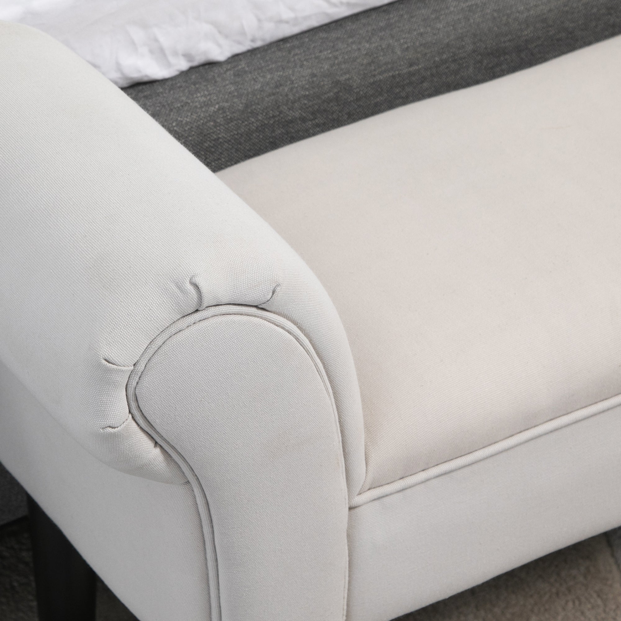 Banco Acolchoado Estofado com Braços Curvados 102x31x51cm - Cinzento