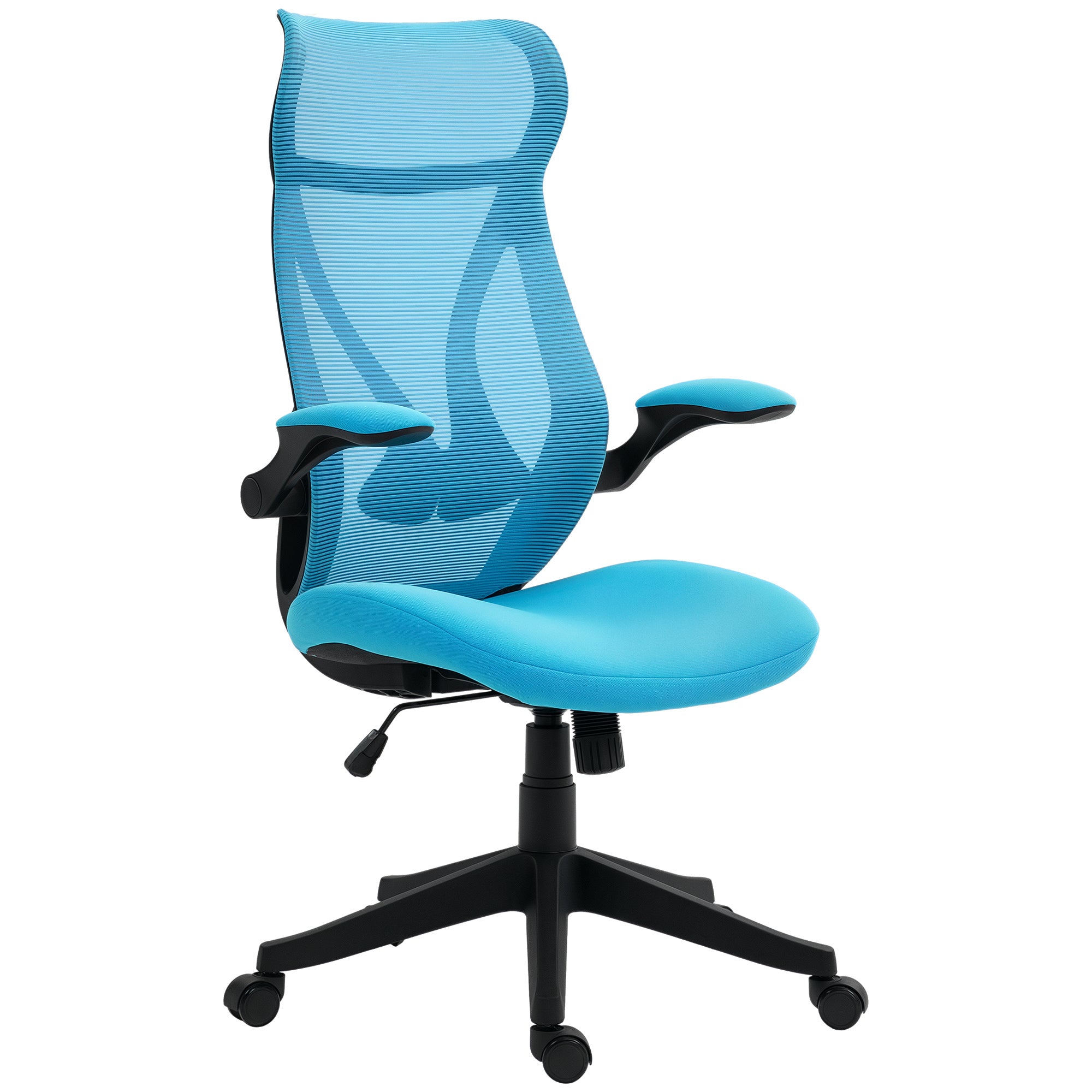 Cadeira de Escritório Azul Claro 66x66x113-121 cm com Altura Ajustável e Apoio para Braços Dobráveis