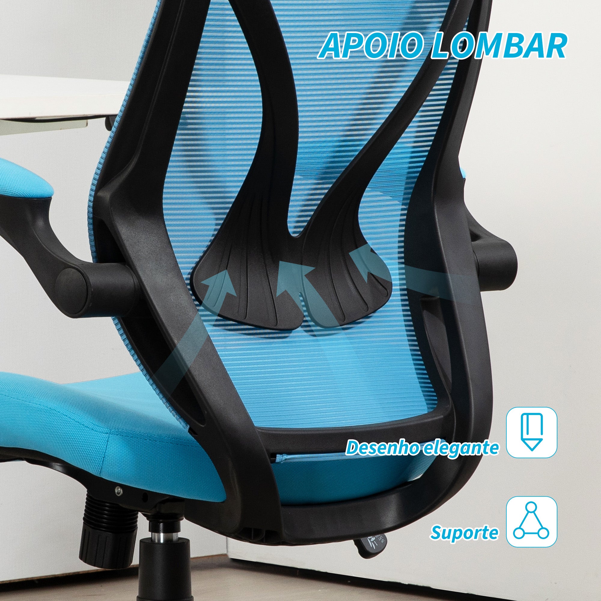 Cadeira de Escritório Azul Claro 66x66x113-121 cm com Altura Ajustável e Apoio para Braços Dobráveis