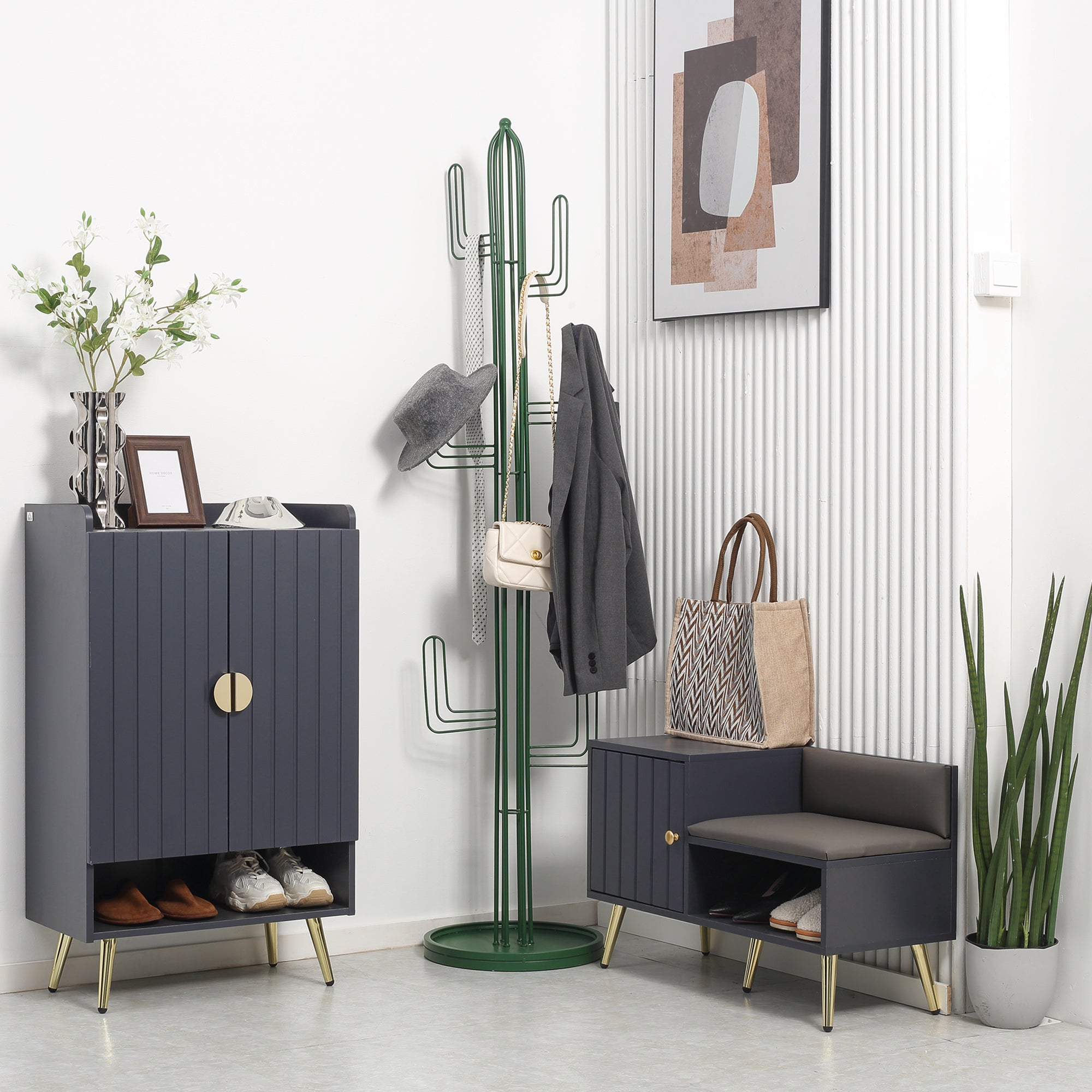 Banco Sapateira com Compartimento Aberto e Almofada Acolchoada 80x33x49 cm Cinza Escuro
