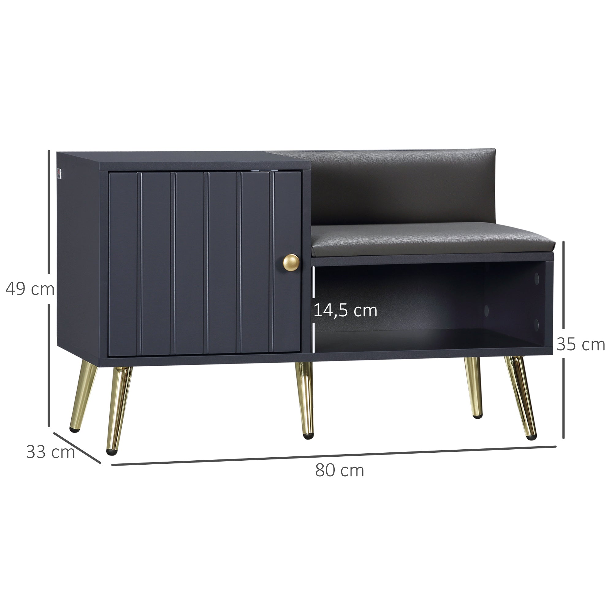 Banco Sapateira com Compartimento Aberto e Almofada Acolchoada 80x33x49 cm Cinza Escuro