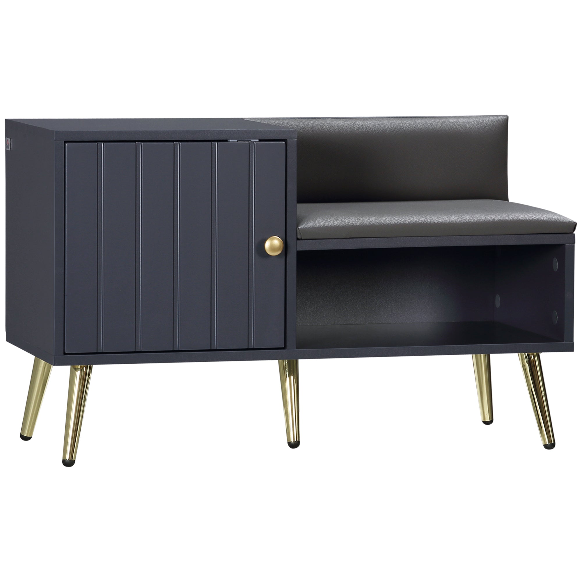 Banco Sapateira com Compartimento Aberto e Almofada Acolchoada 80x33x49 cm Cinza Escuro