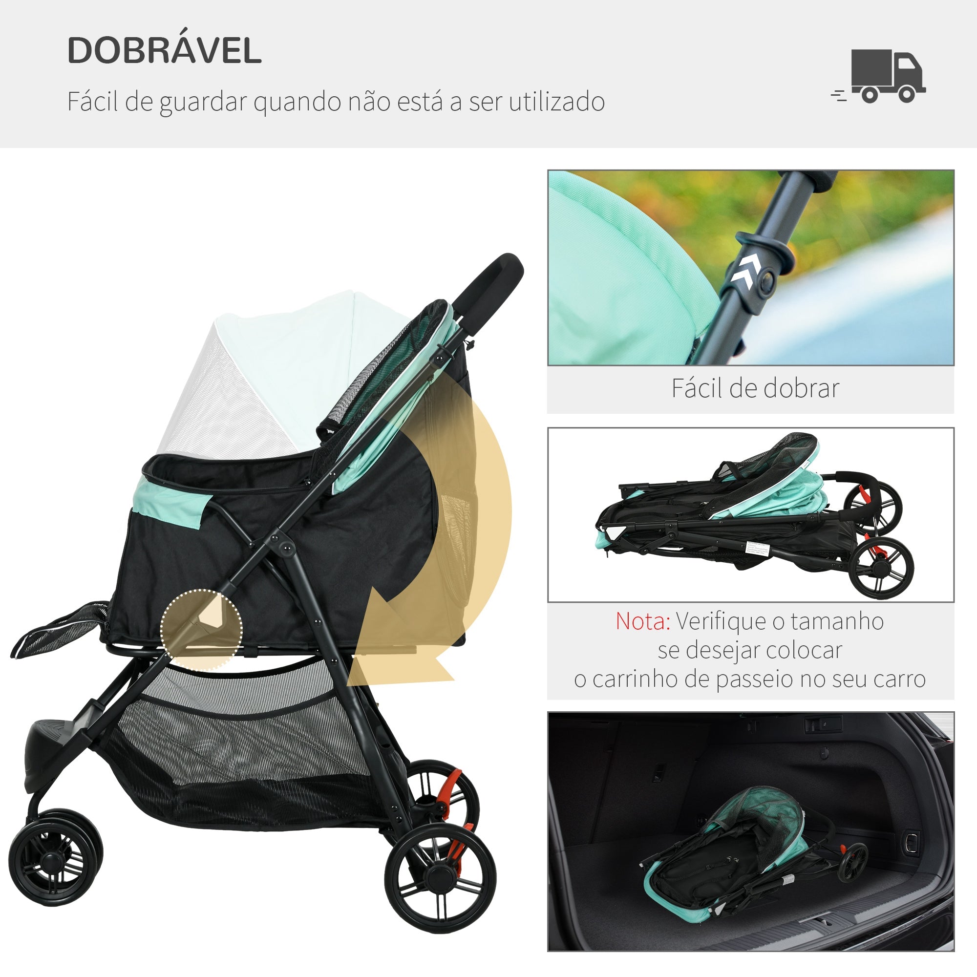 Carrinho para Cães Dobrável 80,5x51,5x100 cm - Verde