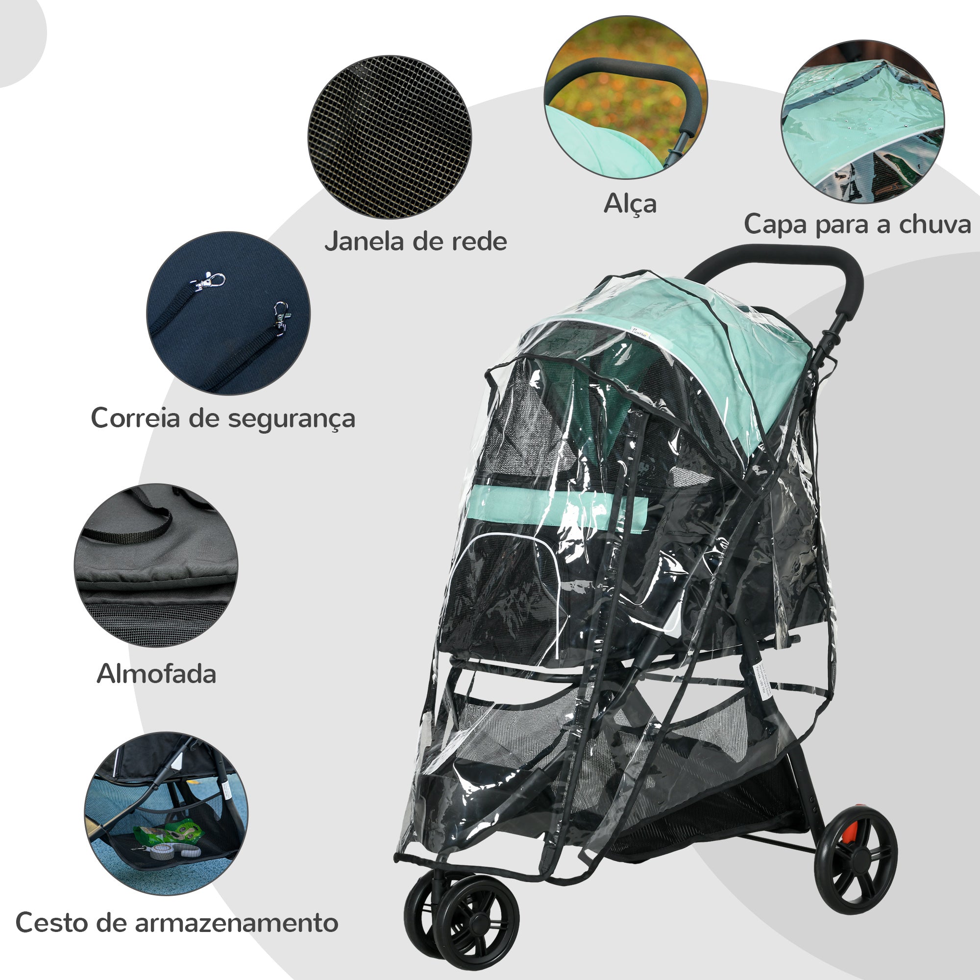 Carrinho para Cães Dobrável 80,5x51,5x100 cm - Verde