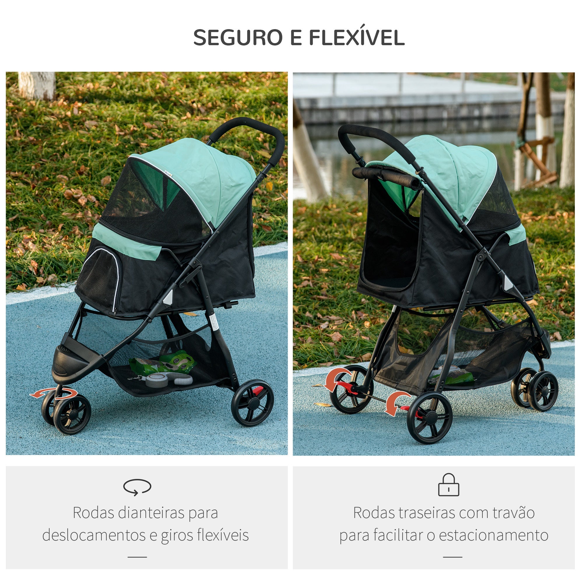 Carrinho para Cães Dobrável 80,5x51,5x100 cm - Verde
