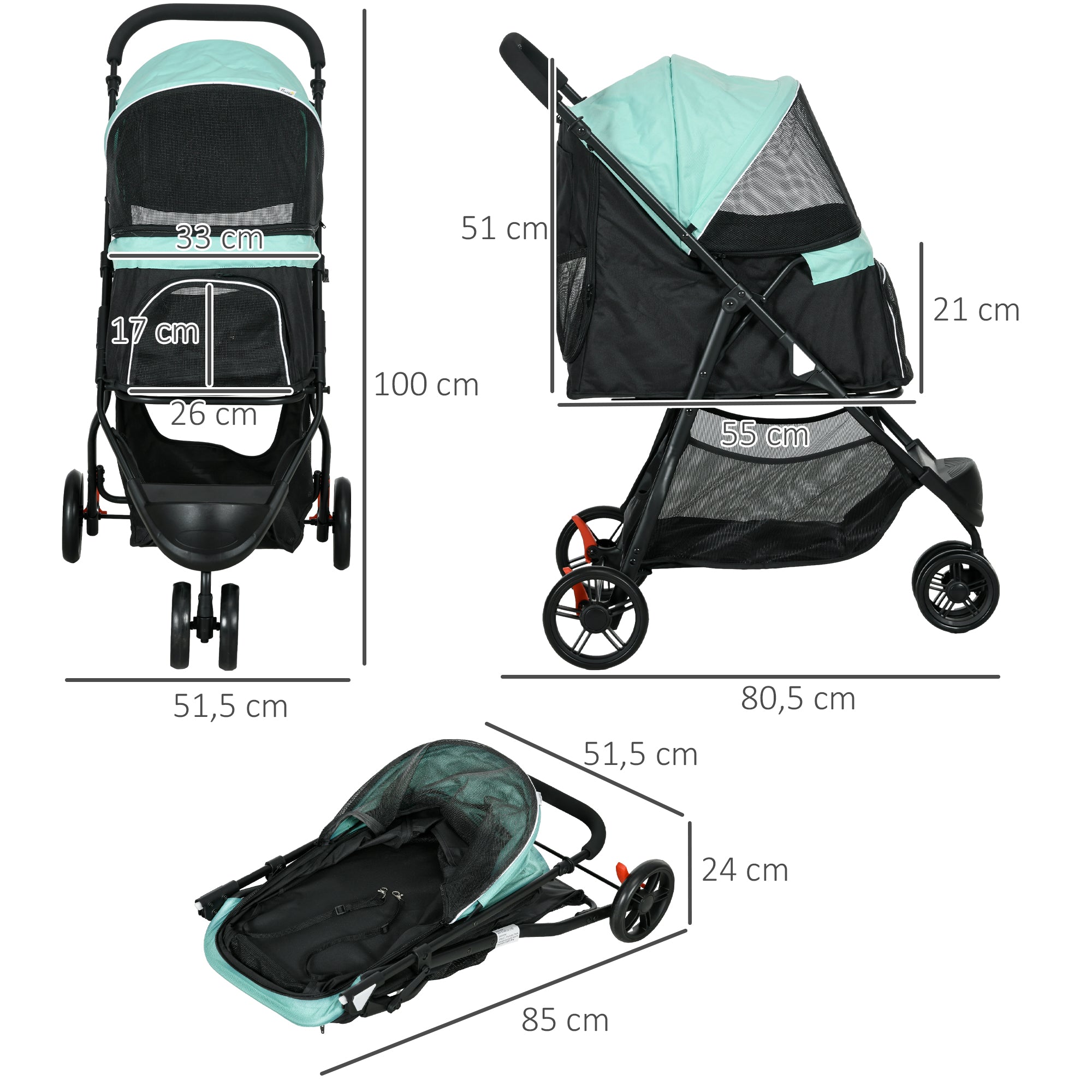 Carrinho para Cães Dobrável 80,5x51,5x100 cm - Verde