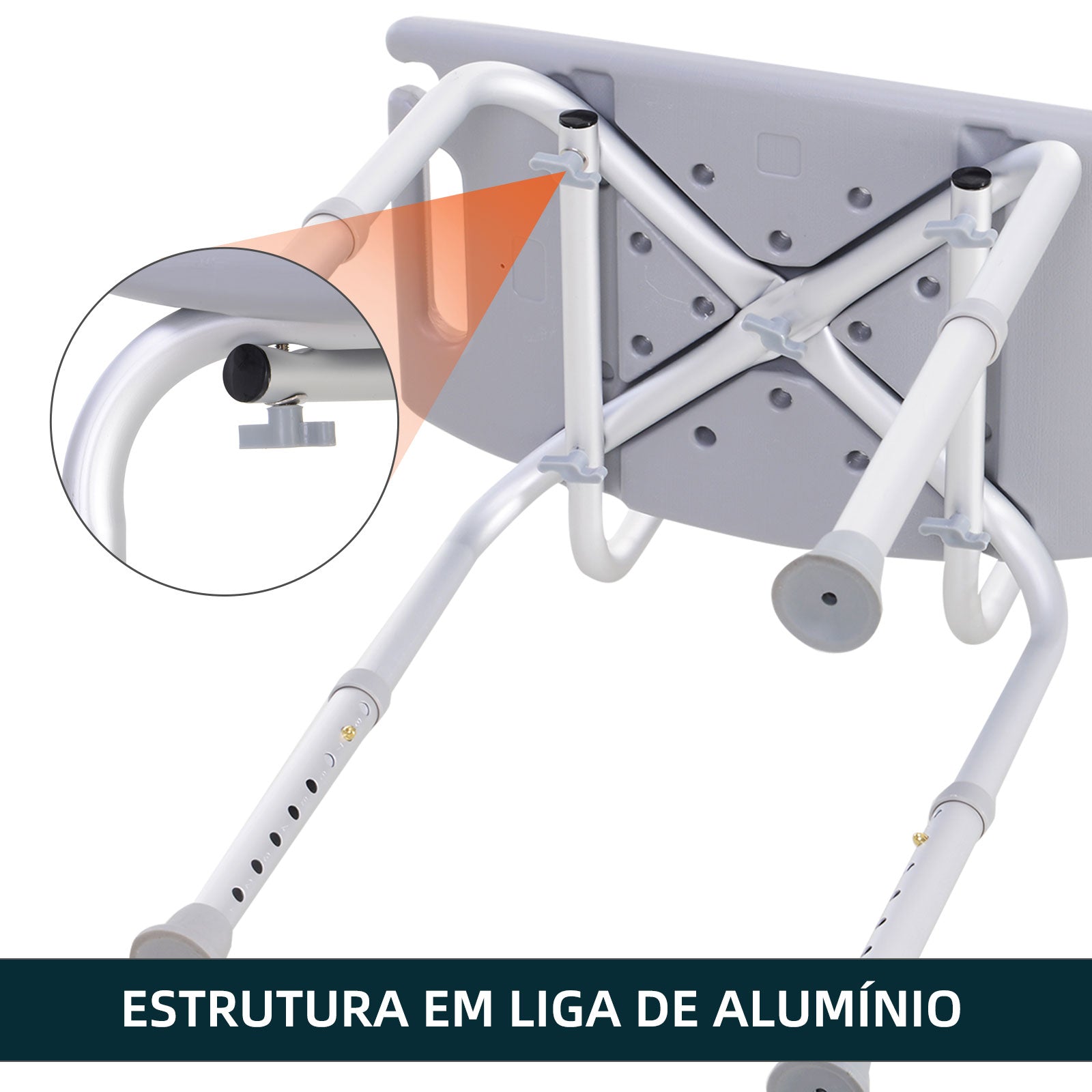 Cadeira de Banho Antiderrapante Cinza Claro 50,6x43x71-88 cm