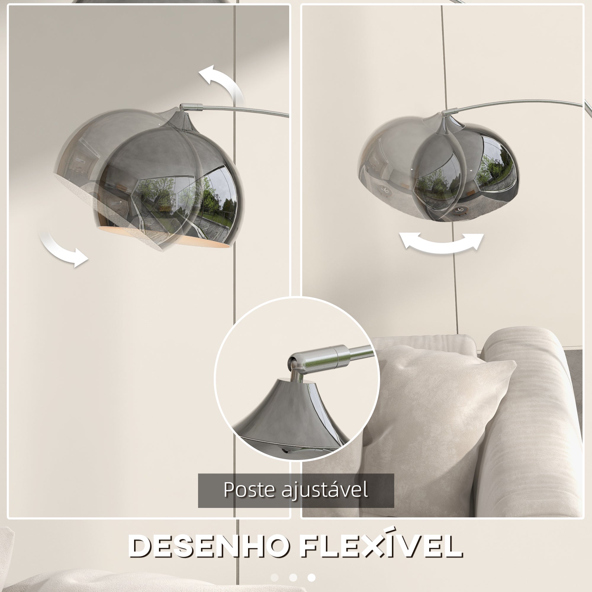 Candeeiro de Pé em Forma de Arco Prata 110-115x30x170-180 cm