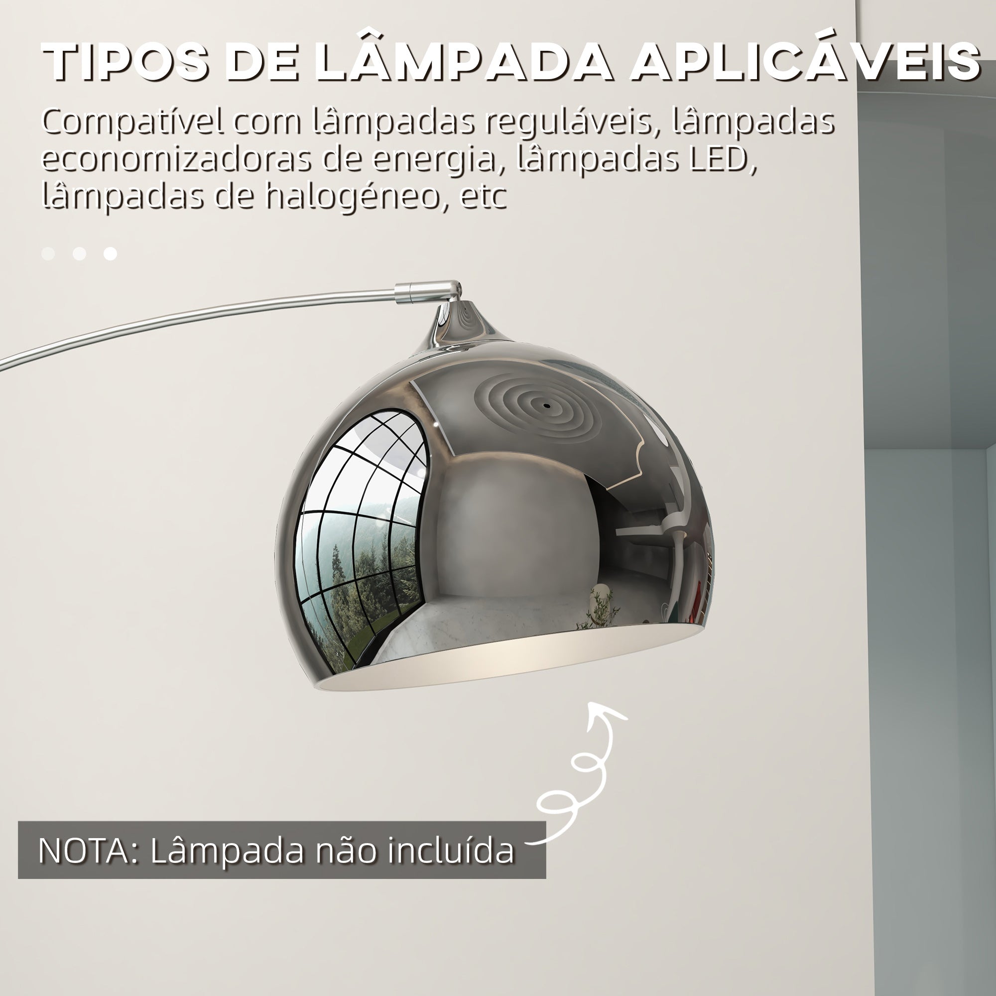 Candeeiro de Pé em Forma de Arco Prata 110-115x30x170-180 cm