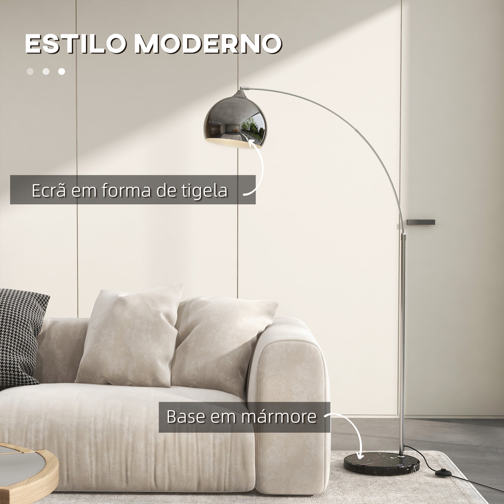 Candeeiro de Pé em Forma de Arco Prata 110-115x30x170-180 cm